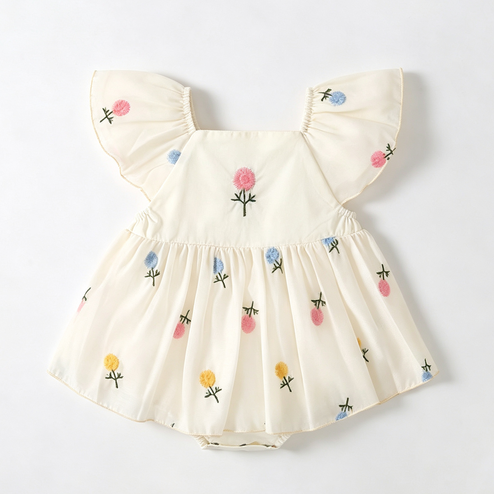 （Pre Order 2 Weeks）Toddler Girls Floral Embroidery Gauzy Romper