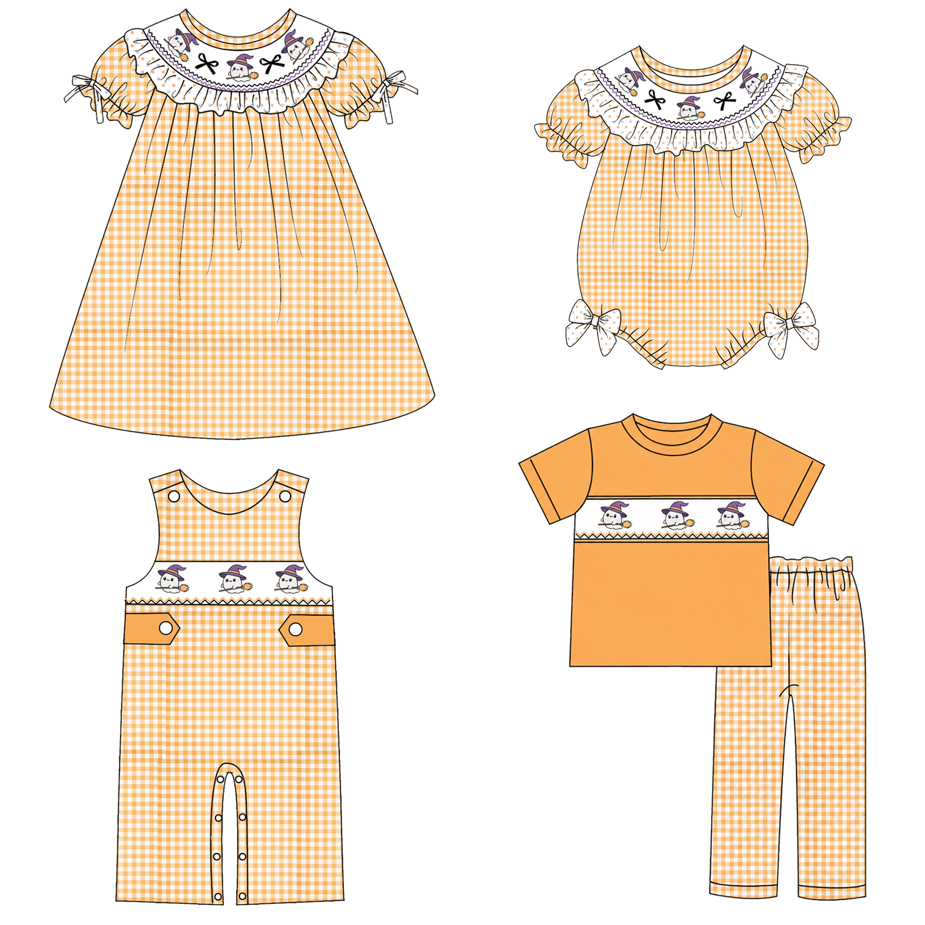 （Weekly Pre-Order）Girls Halloween Ghost Embroidery Smocked Dress&Romper（Ends Wednesday）