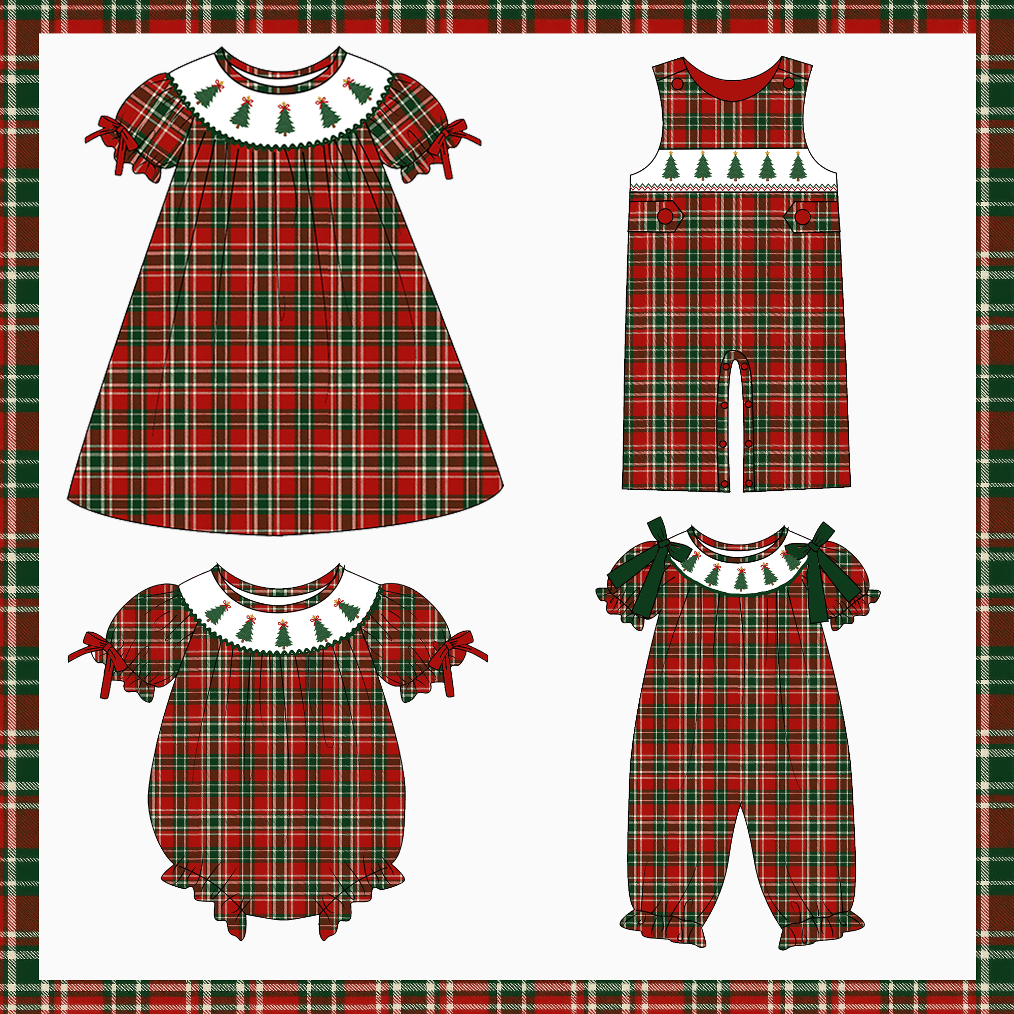 （Weekly Pre-Order）Siblings Christmas Embroidery Smocked Dress&Romper（Ends Wednesday）