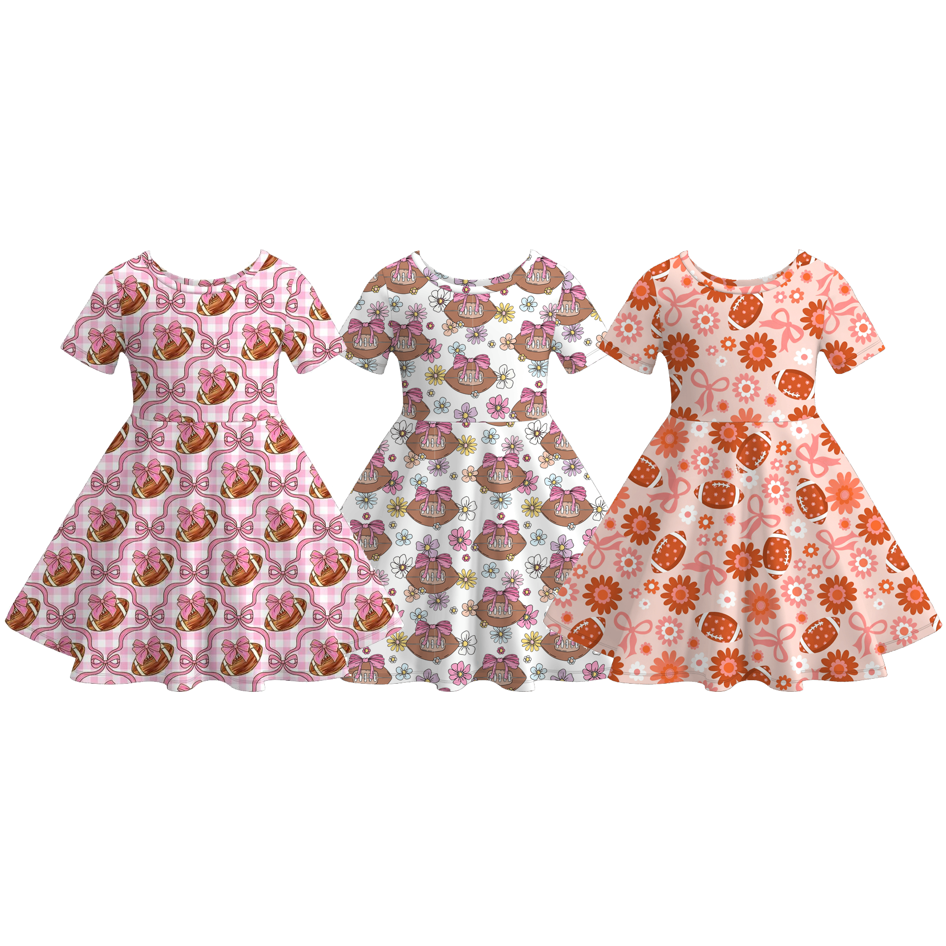 （Pre Order）Girls Fall Football Print Dress