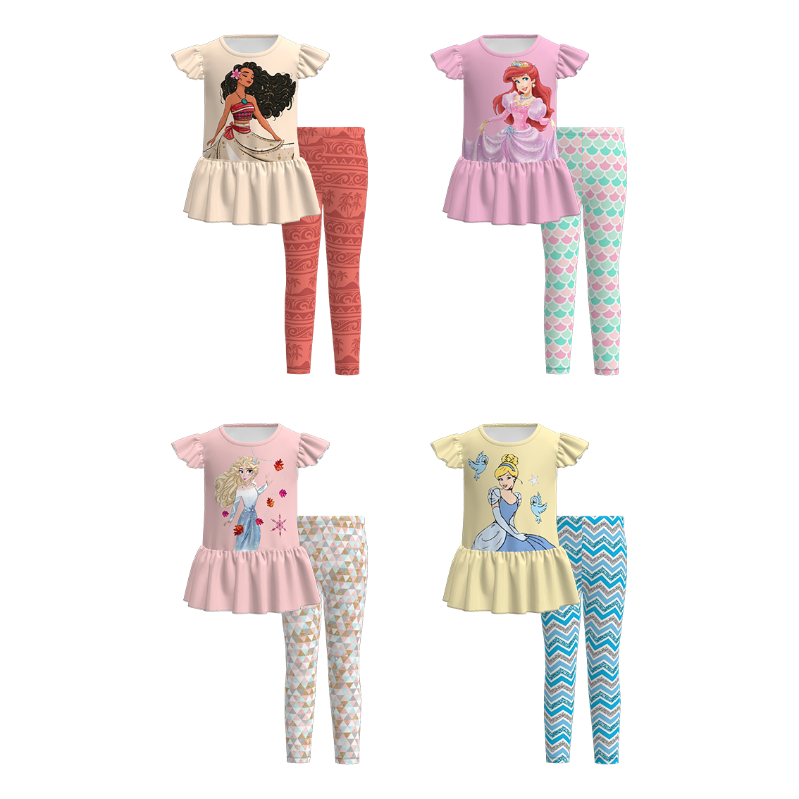 （Pre Order）Girls Spring and Summer Princess Print Outfit Set