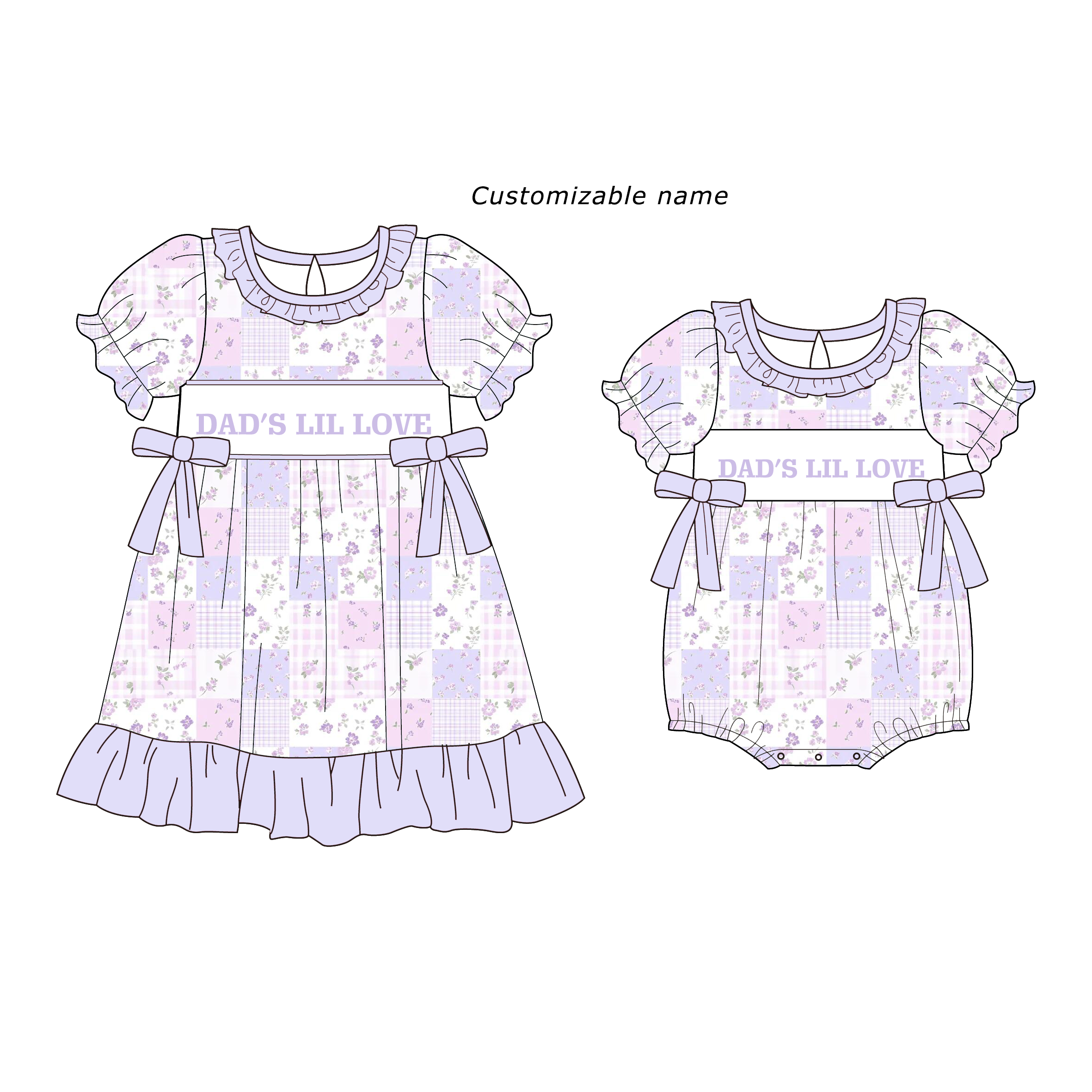 （Pre Order）Sisters DAD'S LIL LOVE Embroidery Smocked Dress&Romper-Customized name