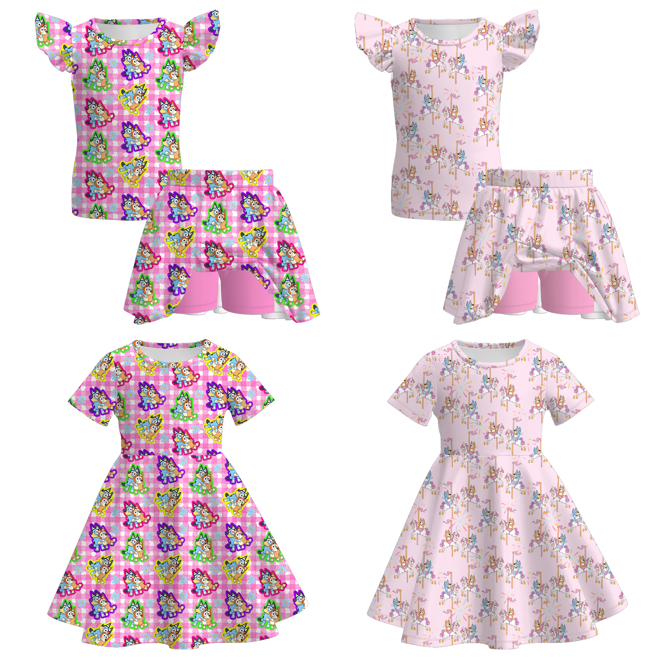 （Pre Order+Prepack Zone）Girls Cartoon Puppy Print Dress,Set（Mix Size）