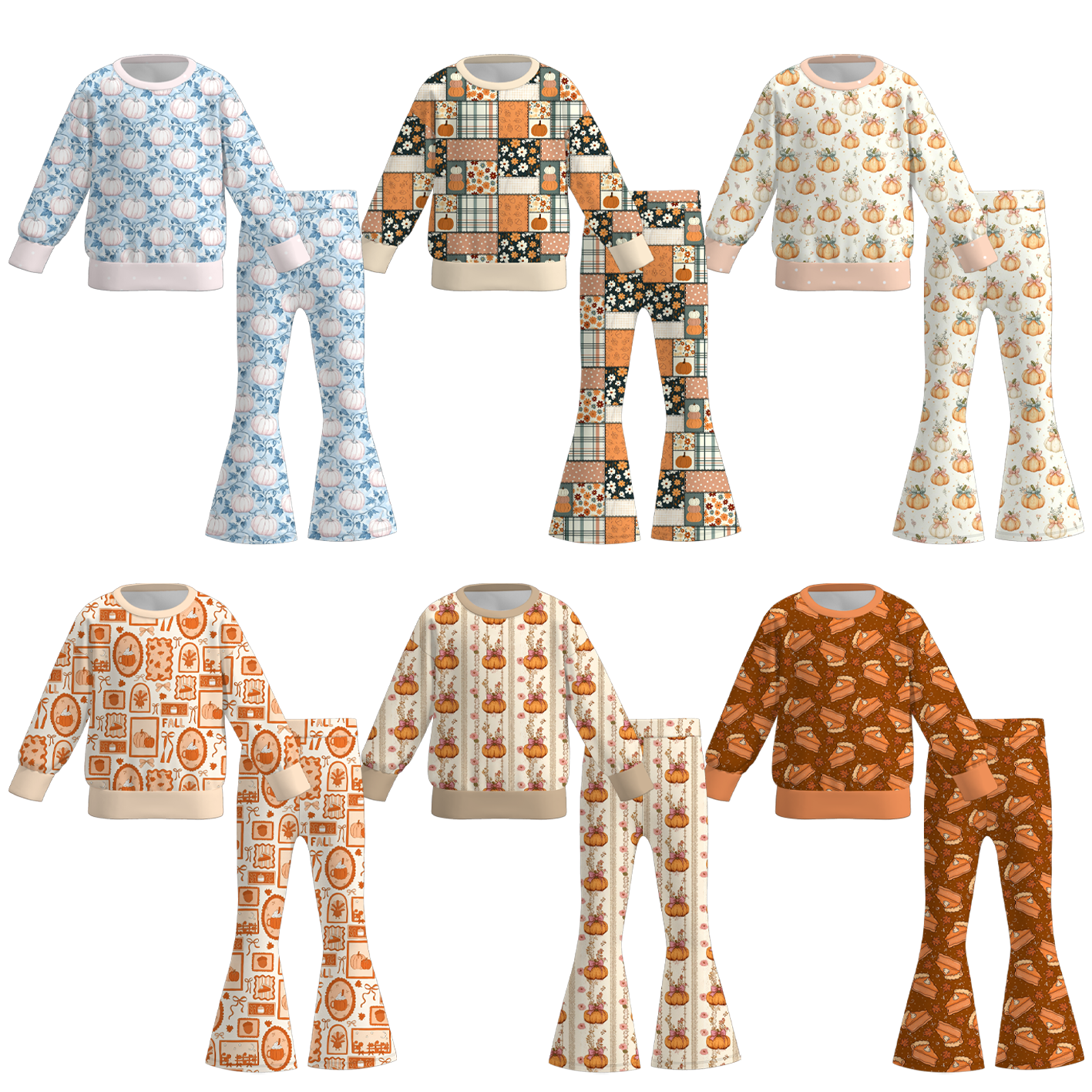 （Pre Order+Prepack Zone）Girls Fall Pumpkin Print Sweatshirt Suit