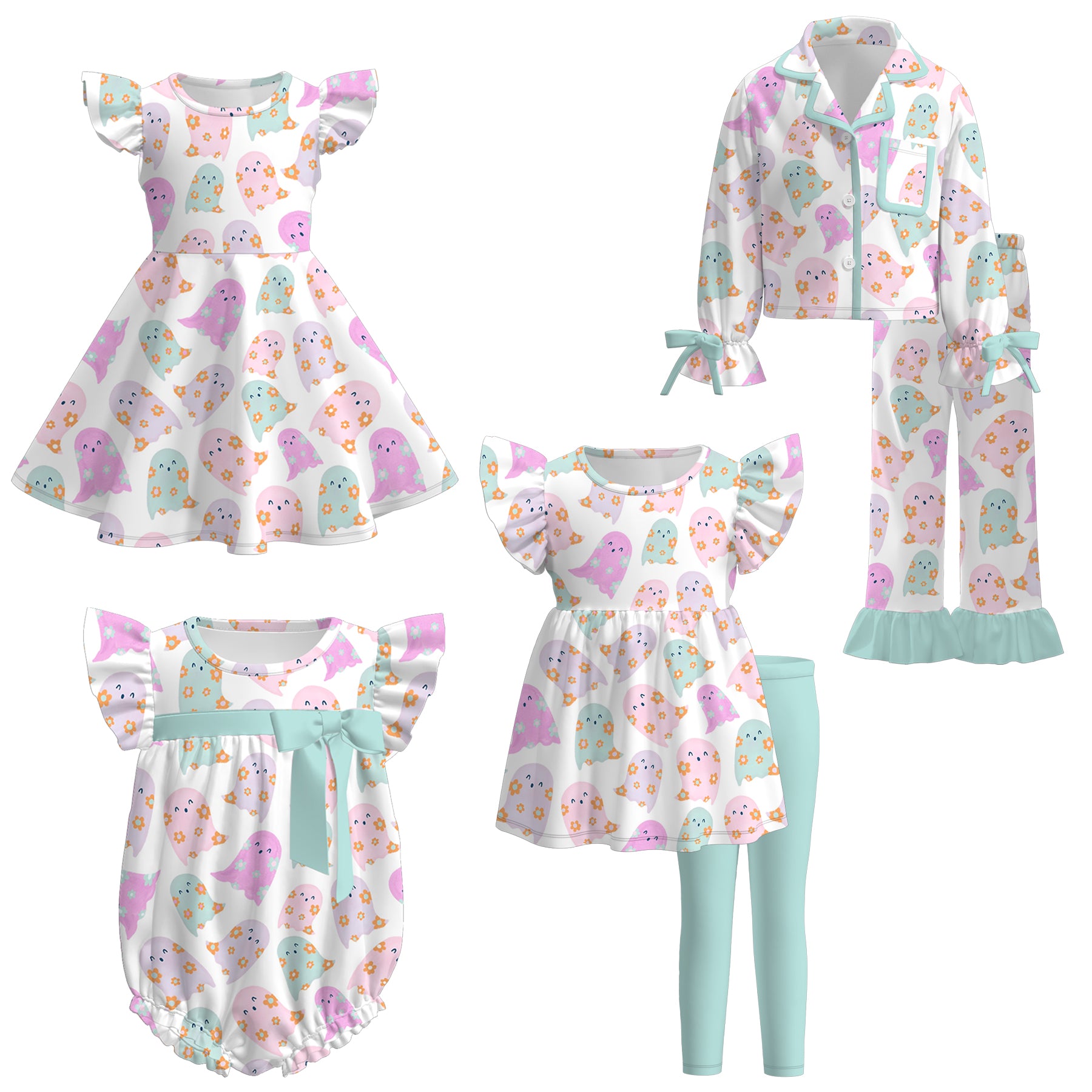 （Pre Order）Family Halloween Ghost Print Dress,Set,Pajamas＆Romper