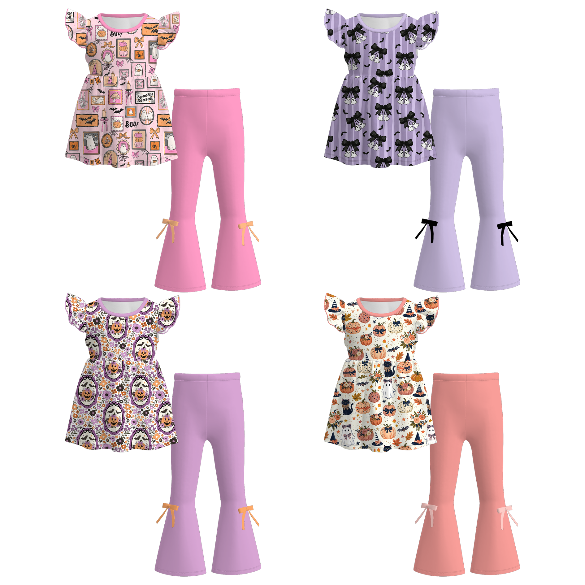 （Pre Order+Prepack Zone）Girls Halloween Print Outfit Set（Mix Size）