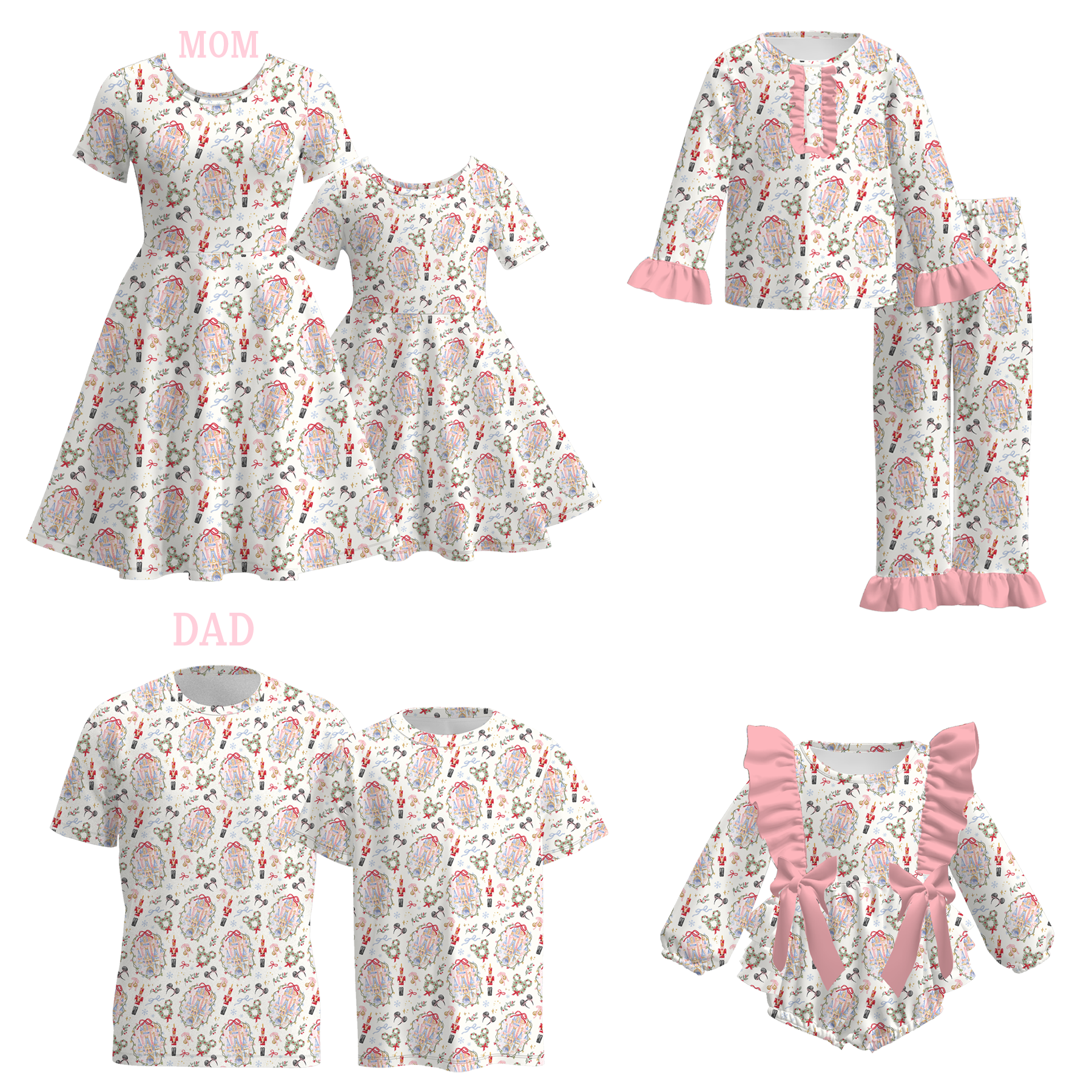 （Pre Order）Family Christmas Print Dress,Set,Top&Romper