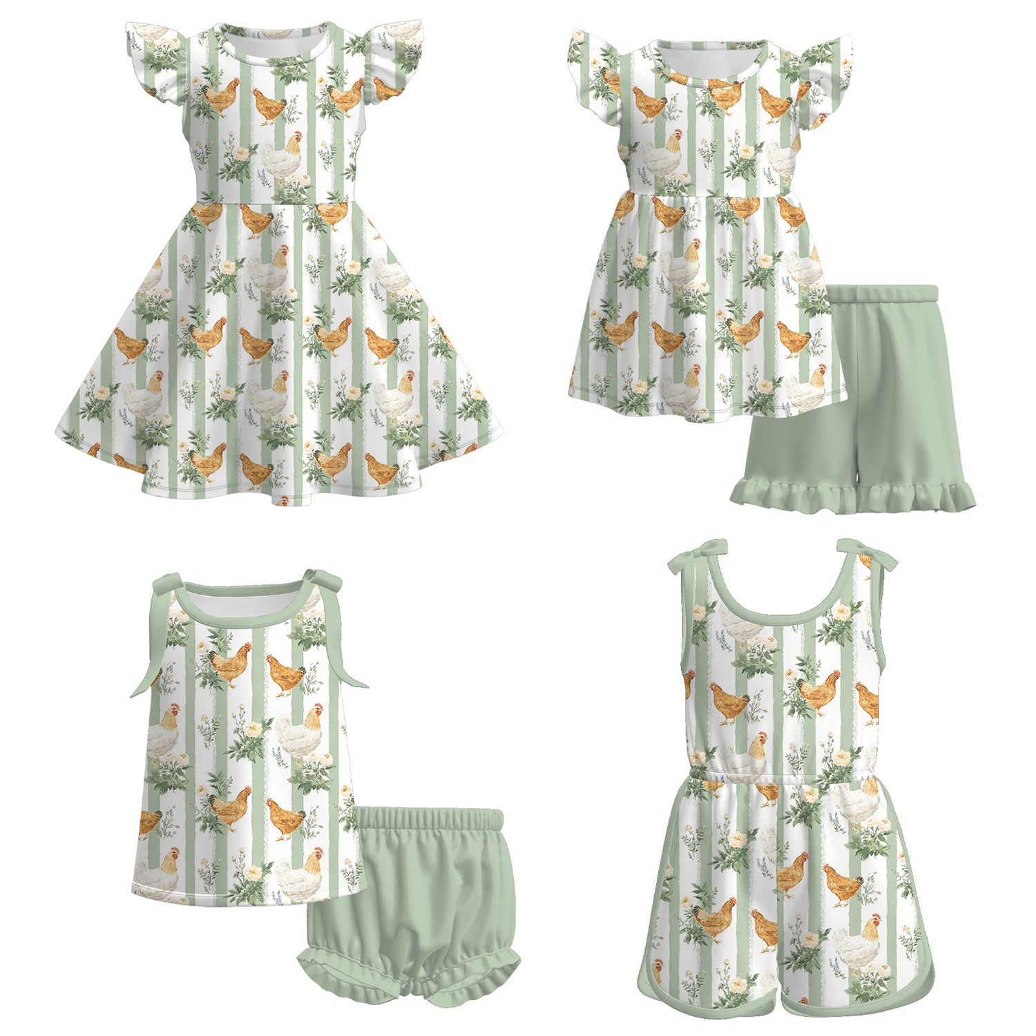 （Pre Order）Sisters Spring&Summer Chick Print Dress,Set,Jumpsuit&Bloomer Set