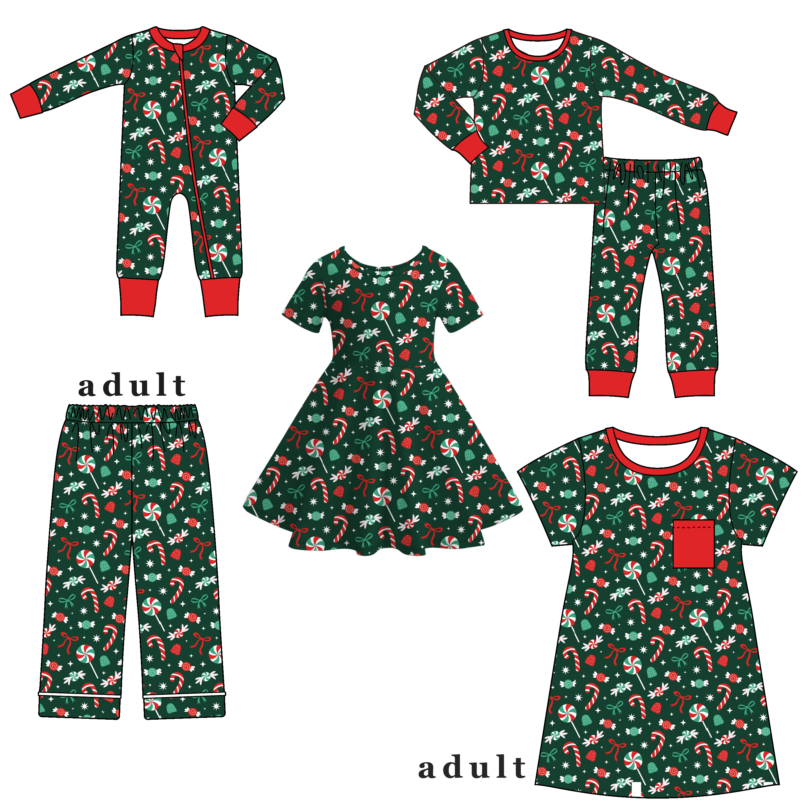 （Pre Order）Family Christmas Candy Dress,Set,Pants＆Romper
