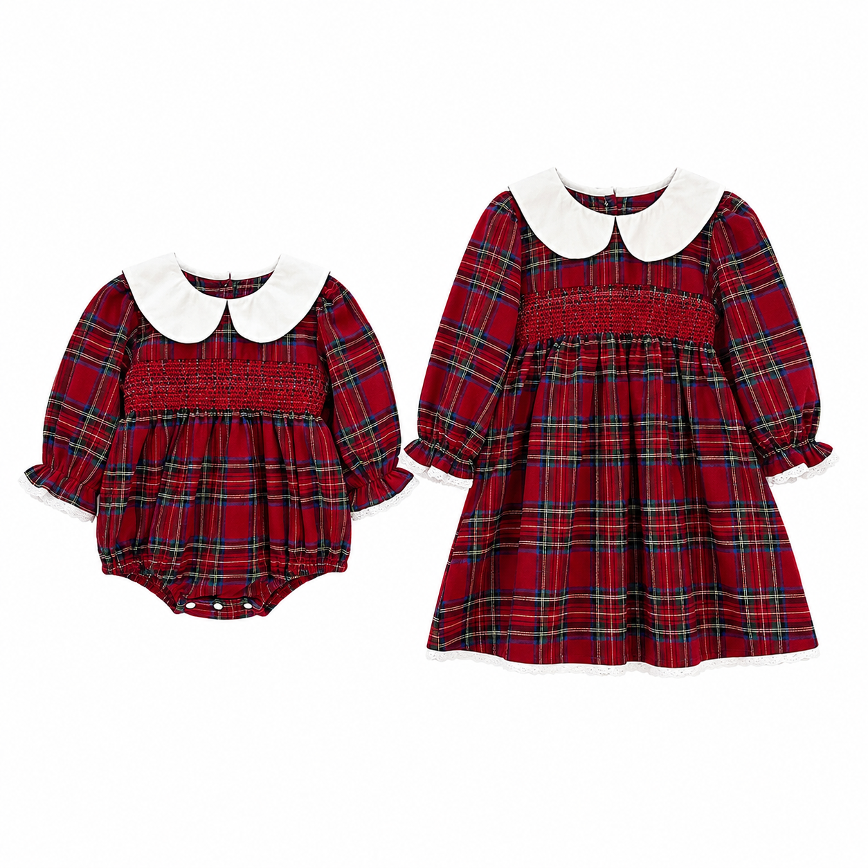 （Pre Order 2 Weeks）Sisters Christmas Plaid Smocked Dress&Romper