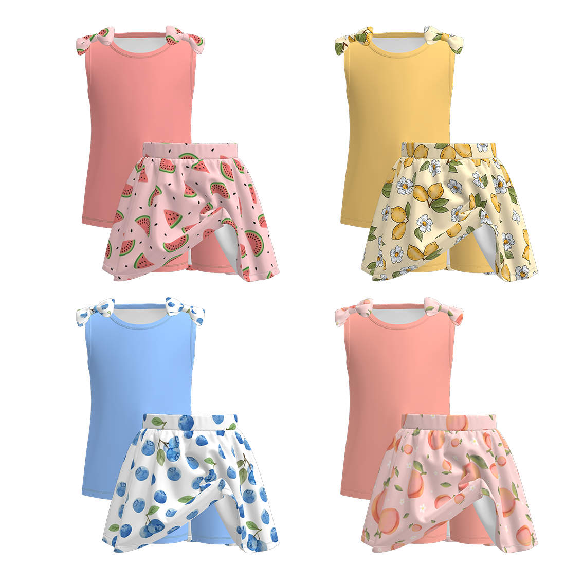 （Pre Order）Girls Summer Print Bow Top Skort Set
