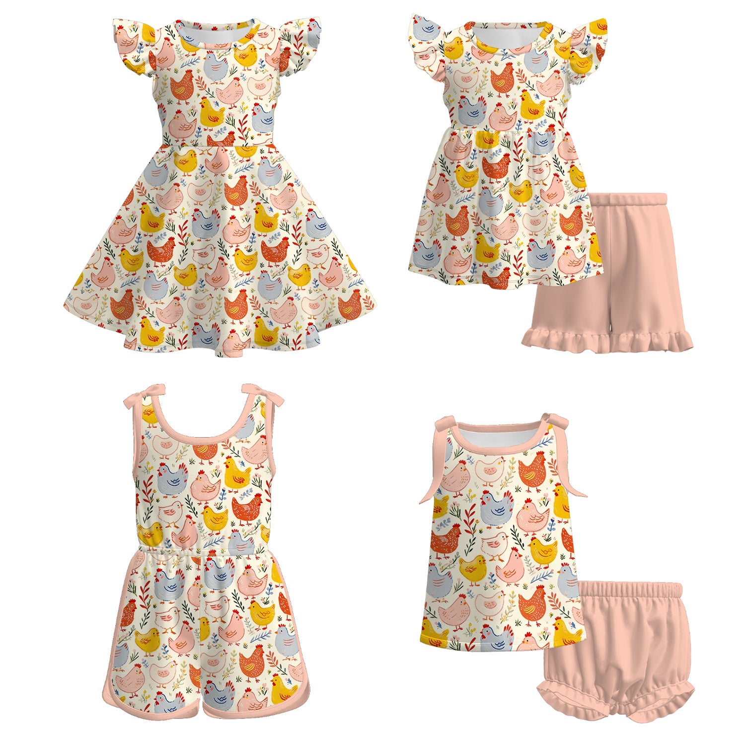 （Pre Order）Sisters Spring&Summer Chick Print Dress,Set,Jumpsuit&Bloomer Set