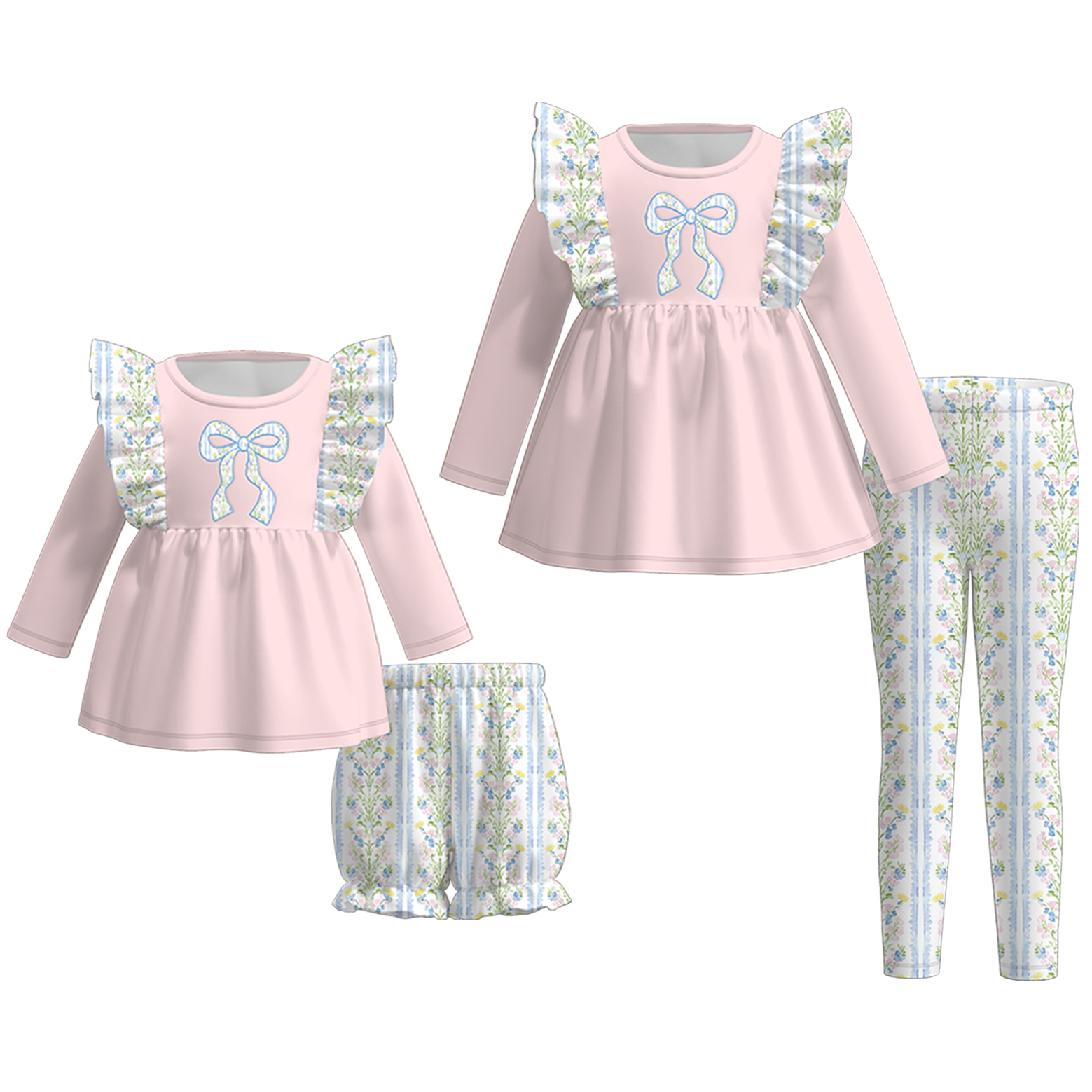 （Pre Order）Sisters Spring&Summer Bow Applique Set&Romper