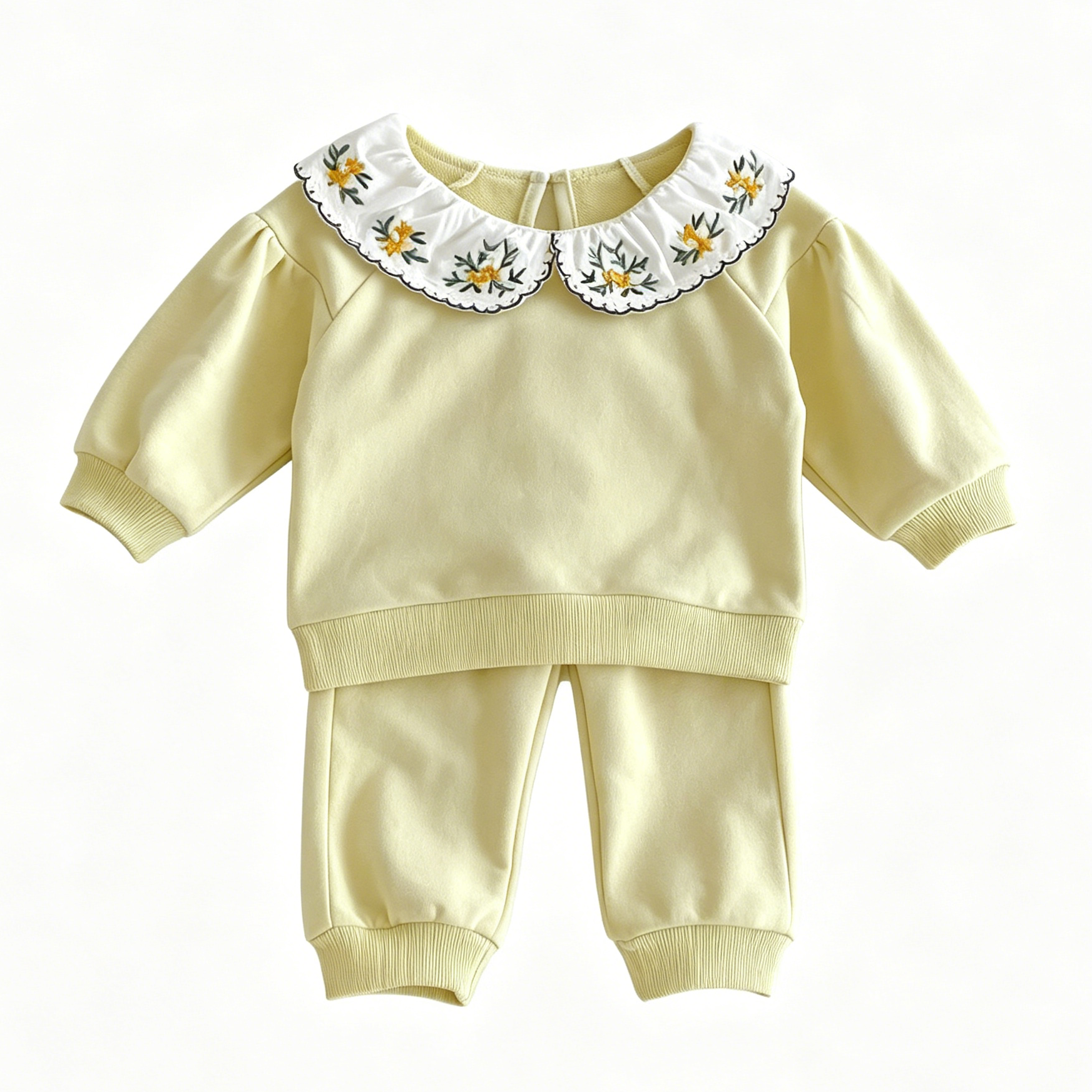 （In Production）Girls Fall Floral Embroidery Sweatshirt Set