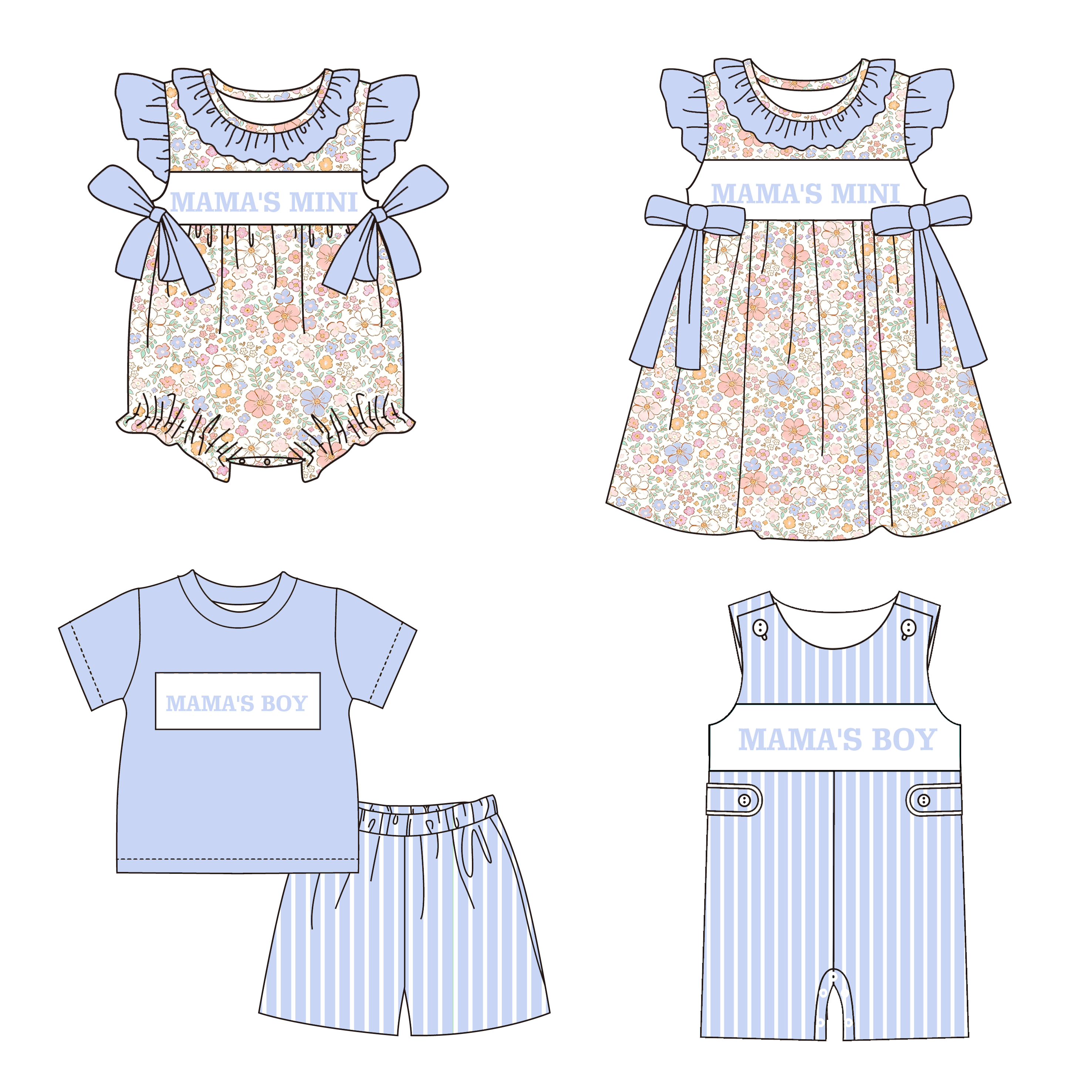 （Pre Order）Siblings Mother's Day Embroidery Smocked Dress,Set&Romper
