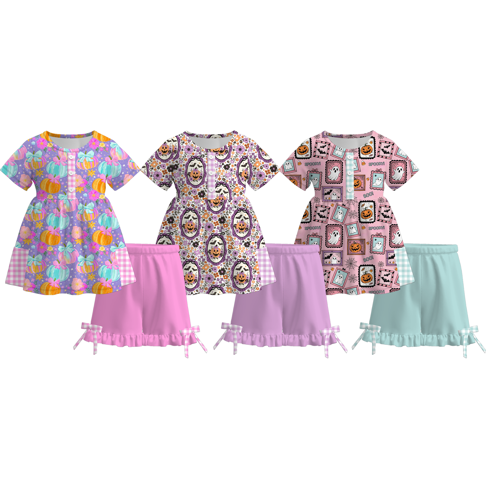 （Pre Order+Prepack Zone）Girls Halloween Print Shorts Set（Mix Size）
