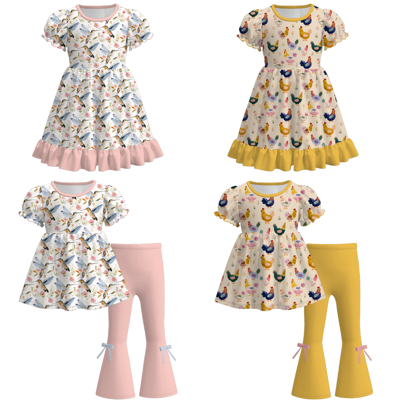 （Pre Order+Prepack Zone）Girls Fall Chick Print Dress&Outfit Set