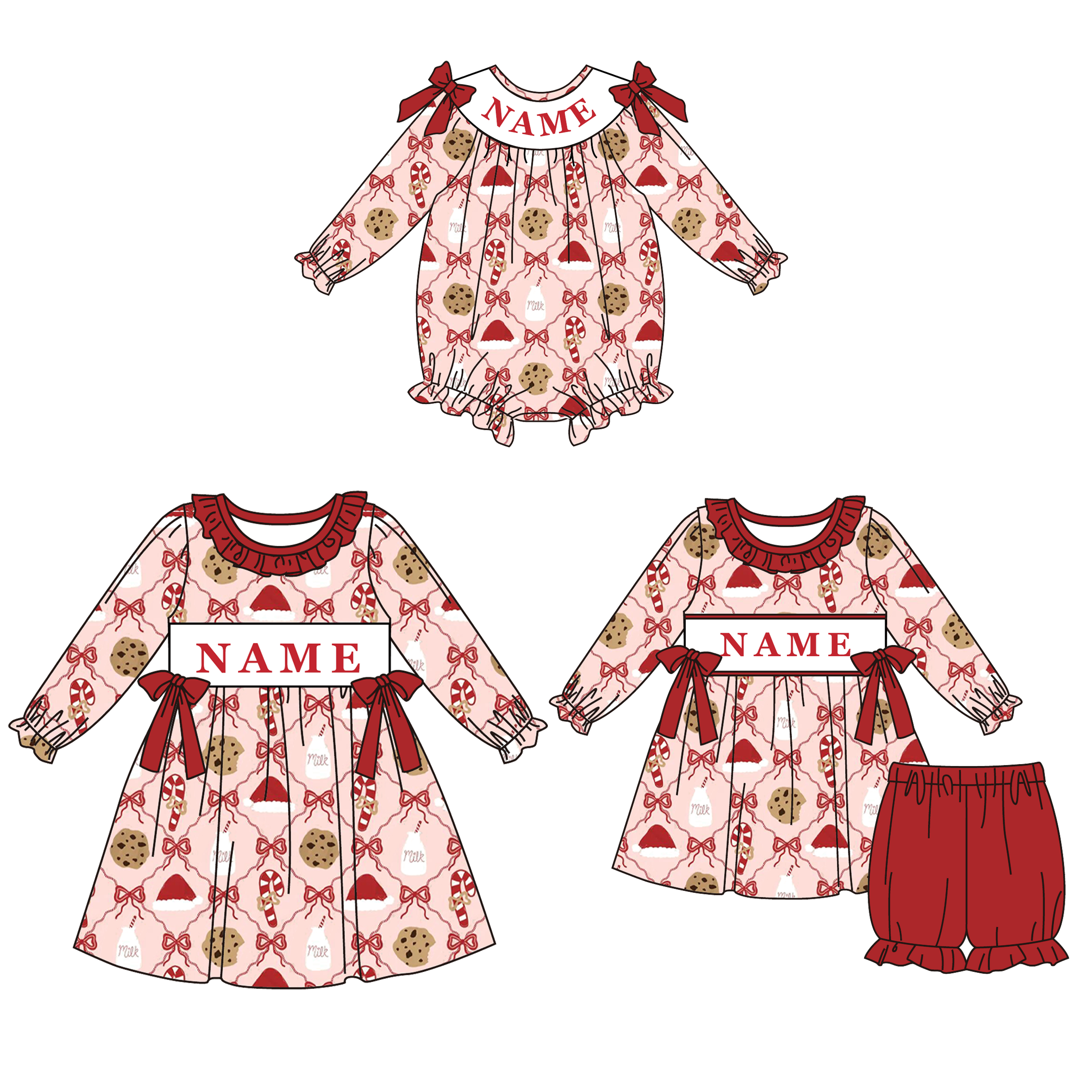 （Pre Order）Family Christmas Embroidery Smocked Dress&Romper