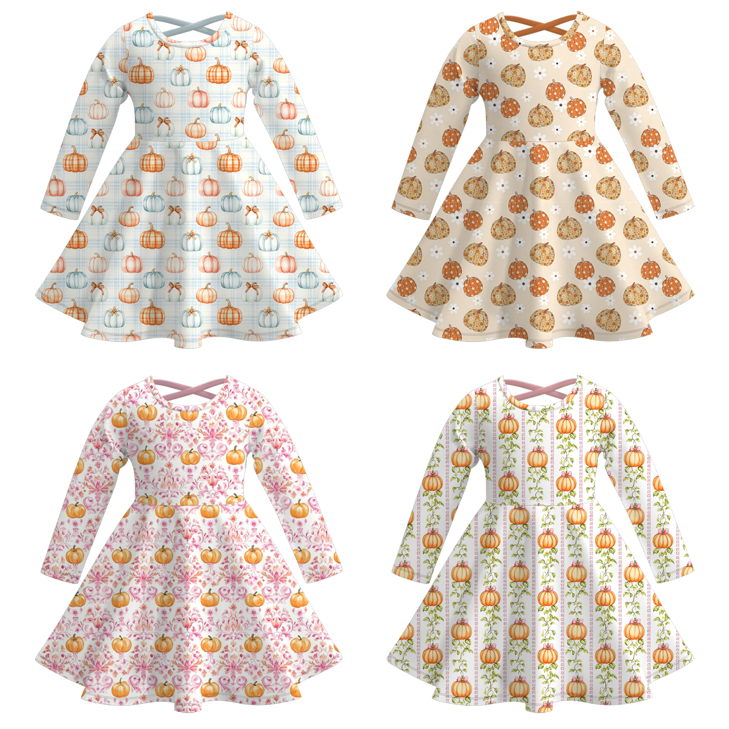 （Pre Order+Prepack Zone）Girls Fall Pumpkin Print Dress