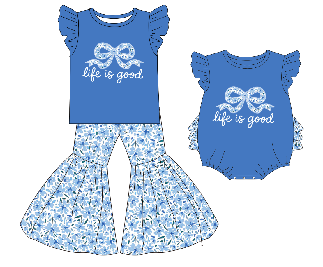 （Pre Order）Sisters Spring Bow Applique Outfit Set&Romper