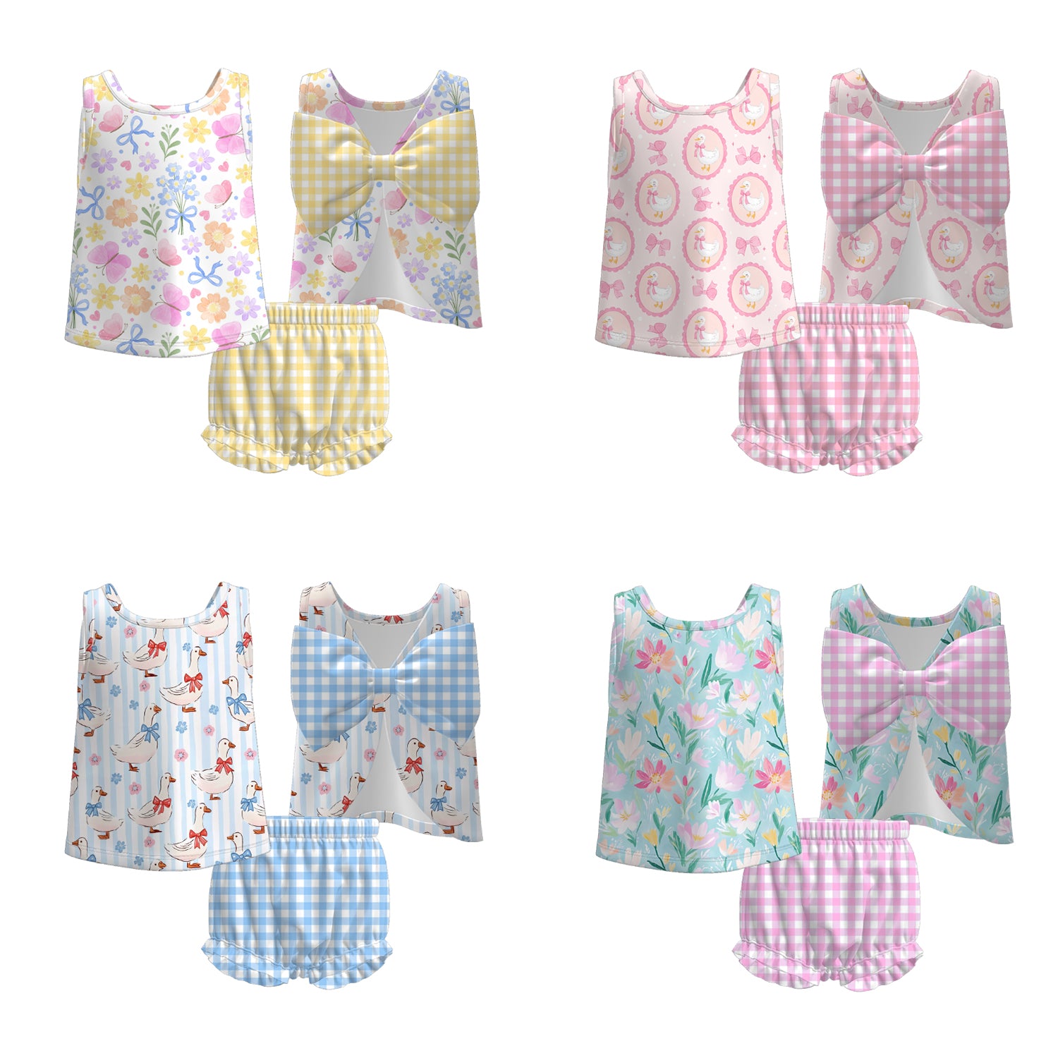 （Pre Order）Toddler Girls Spring and Summer Floral＆Goose Print Bloomer Set