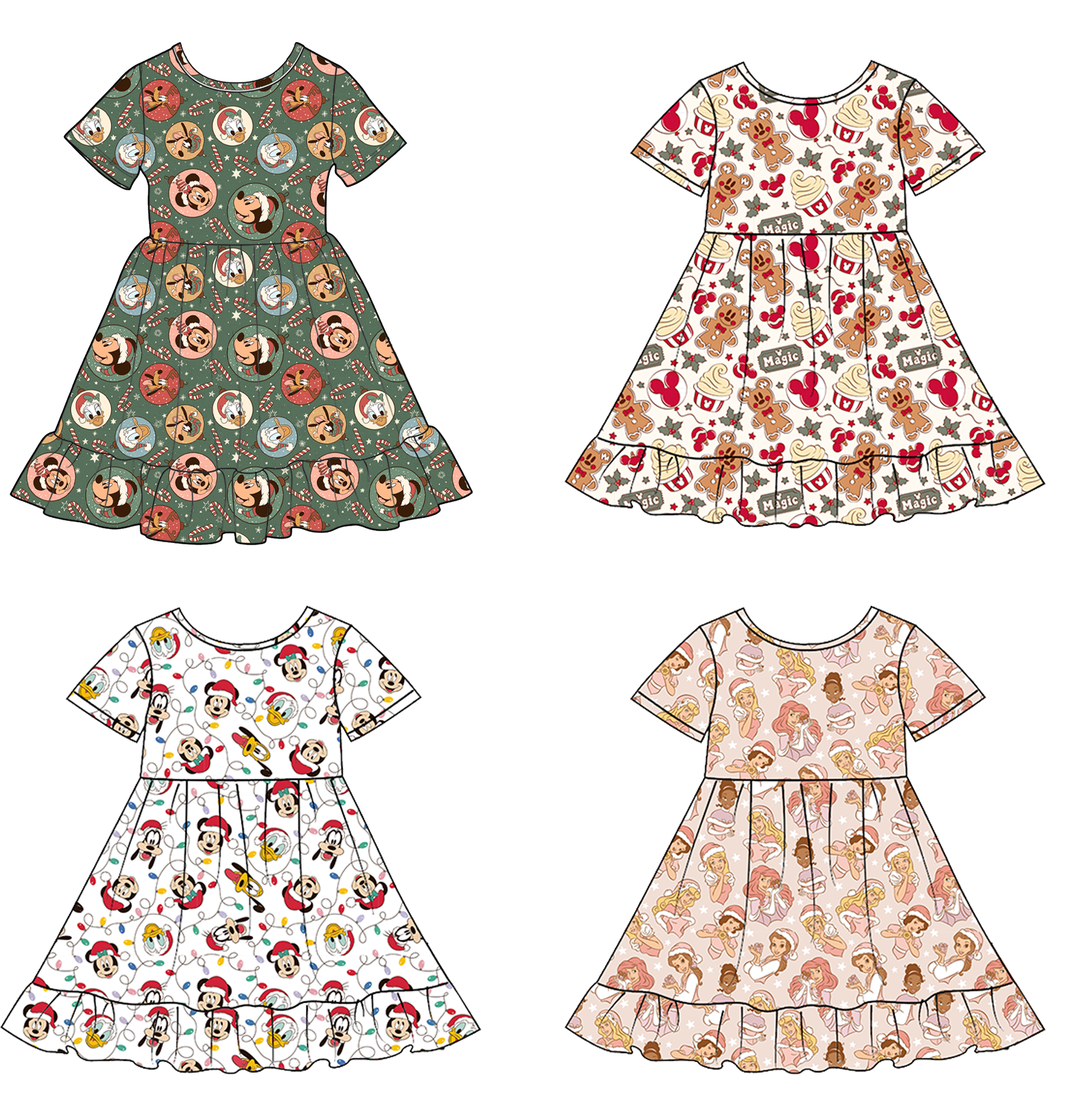 （Weekly Pre-Order）Girls Christmas Cartoon Ruffle Bow Dress（Ends 9.13）