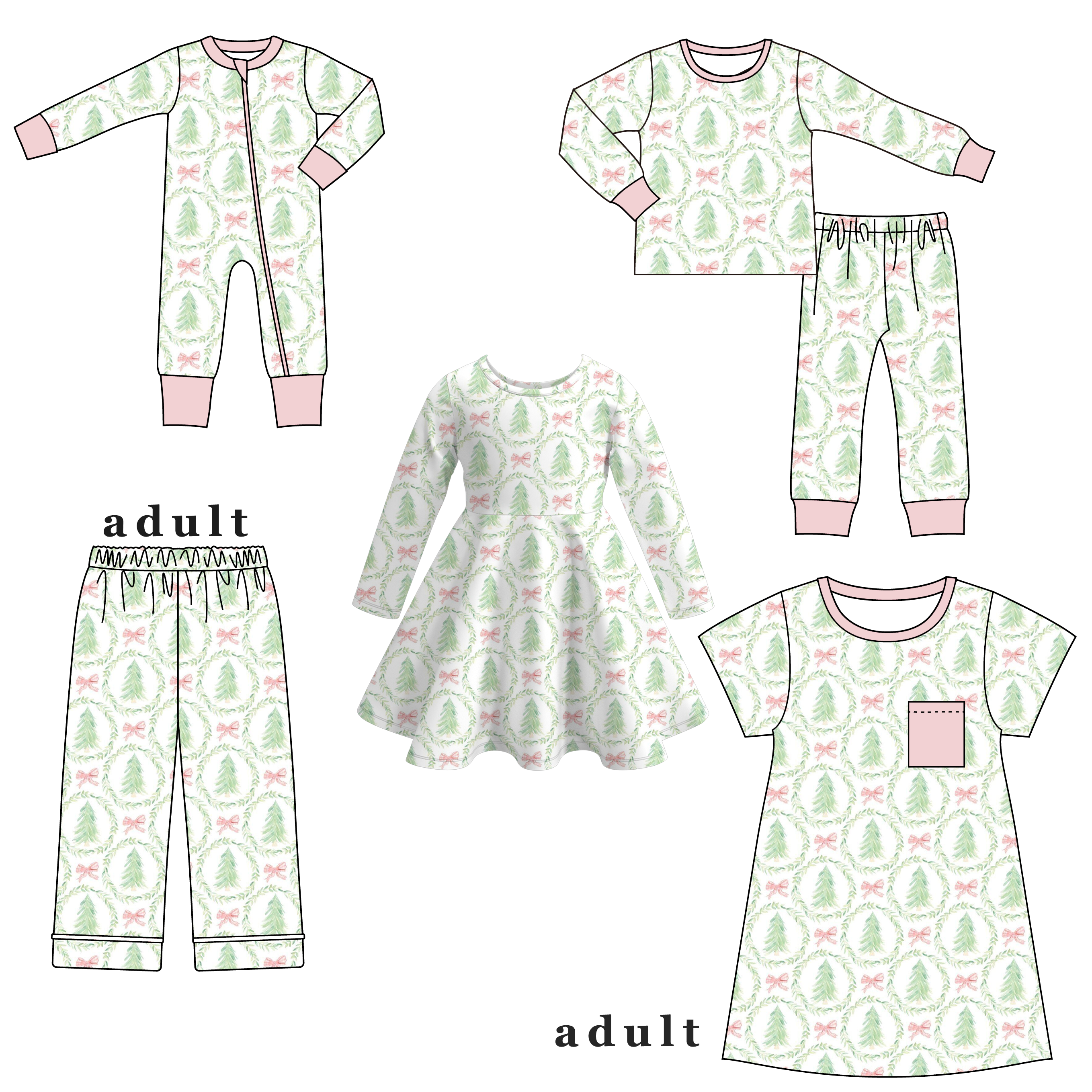 （Pre Order）Family Christmas Tree Dress,Set,Pants＆Romper