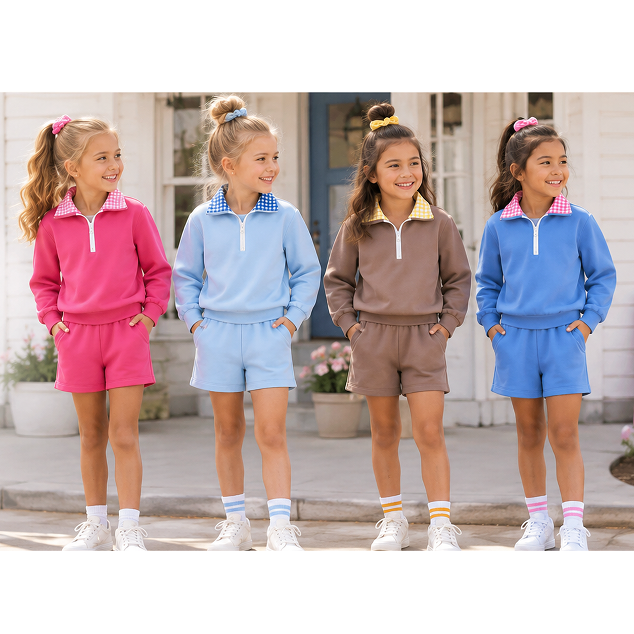 （Weekly Pre-Order）Girls Fall Solid Color Zipper Pullover Set（Ends 8.30）