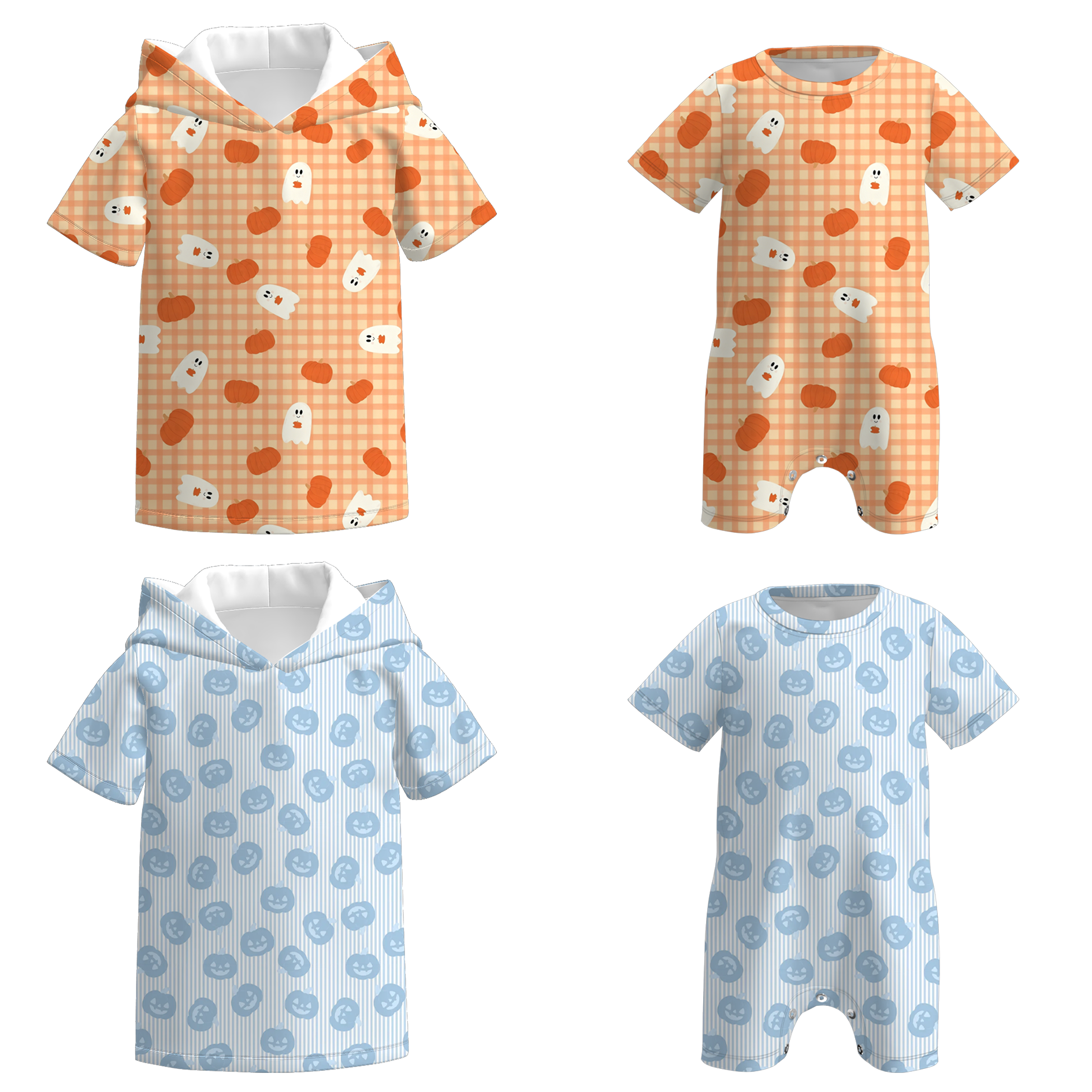 （Pre Order+Prepack Zone）Brothers Halloween Pumpkin Print Top&Romper