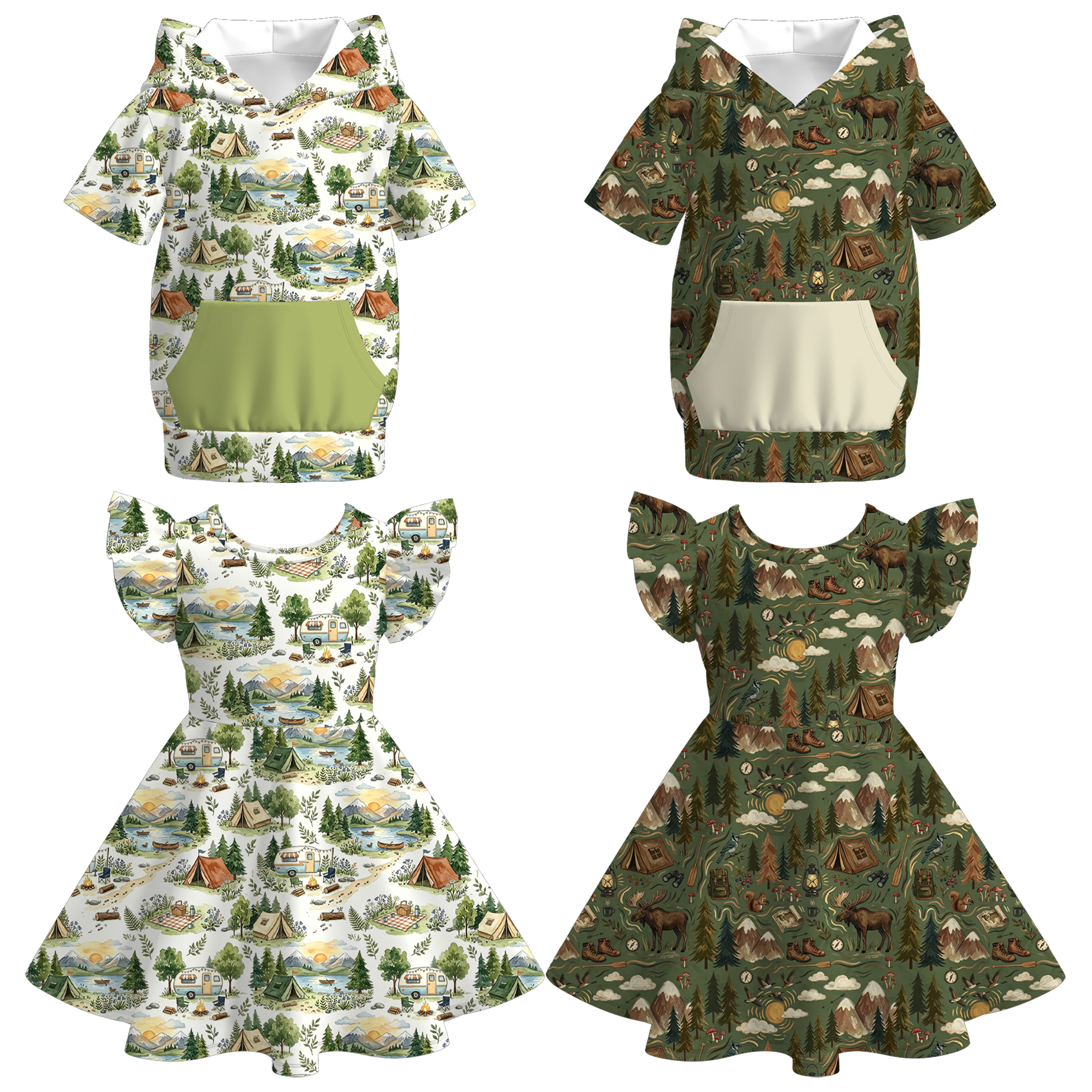 （Pre Order+Prepack Zone）Siblings Summer Camping Print Dress&Hoodie
