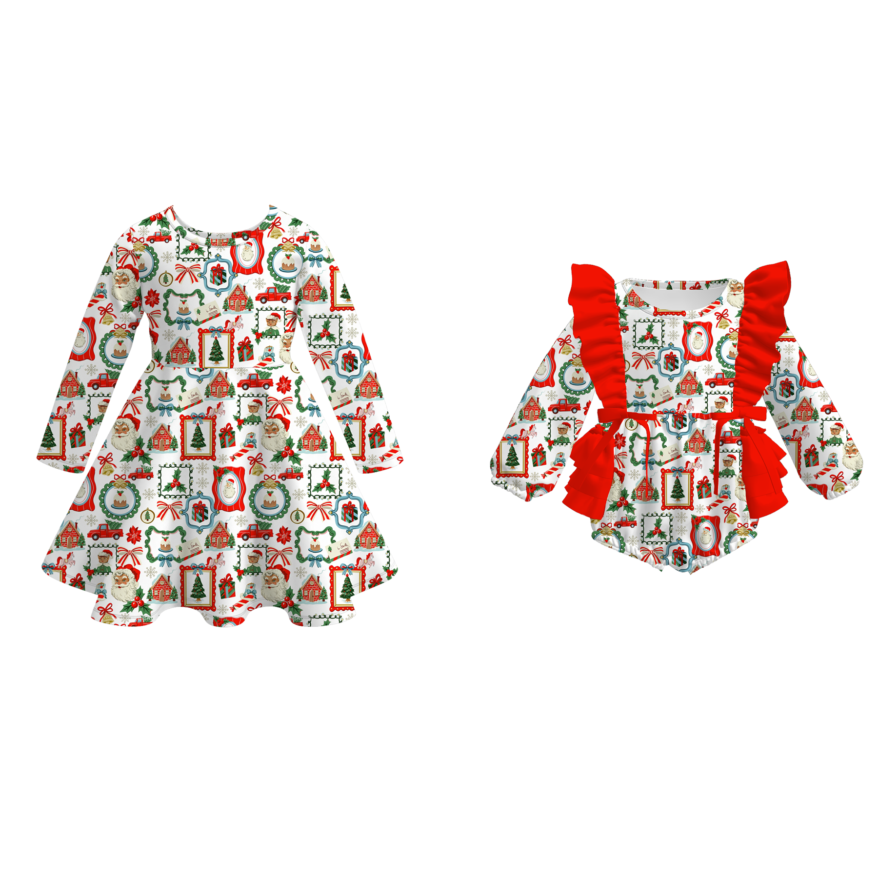 （Pre Order）Sisters Christmas Print Dress&Romper