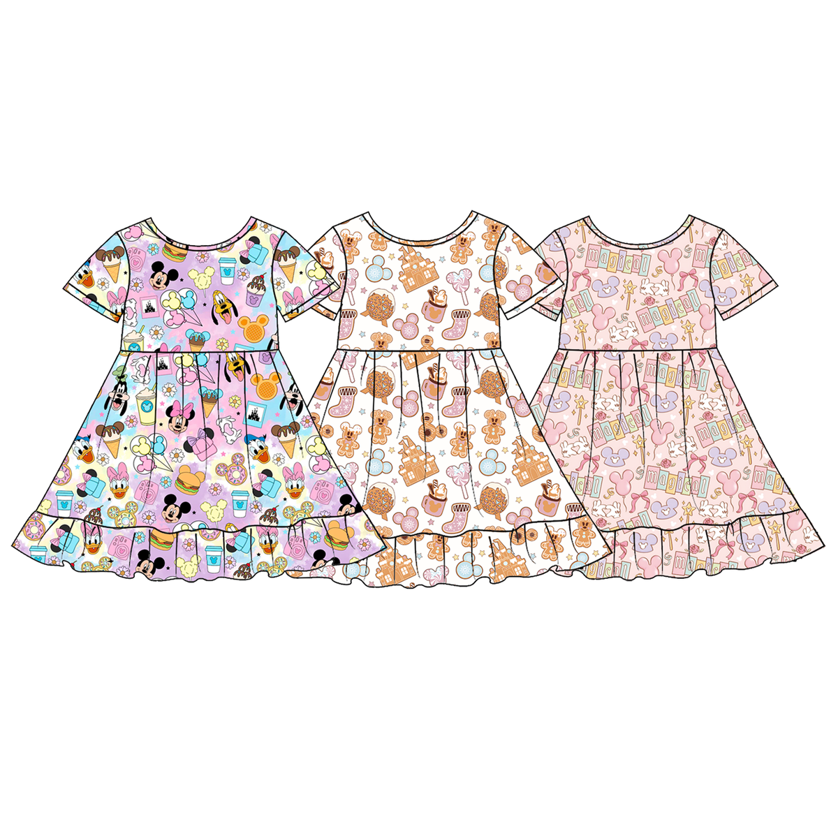 （Pre Order）Girls Cartoon Ruffle Bow Dress