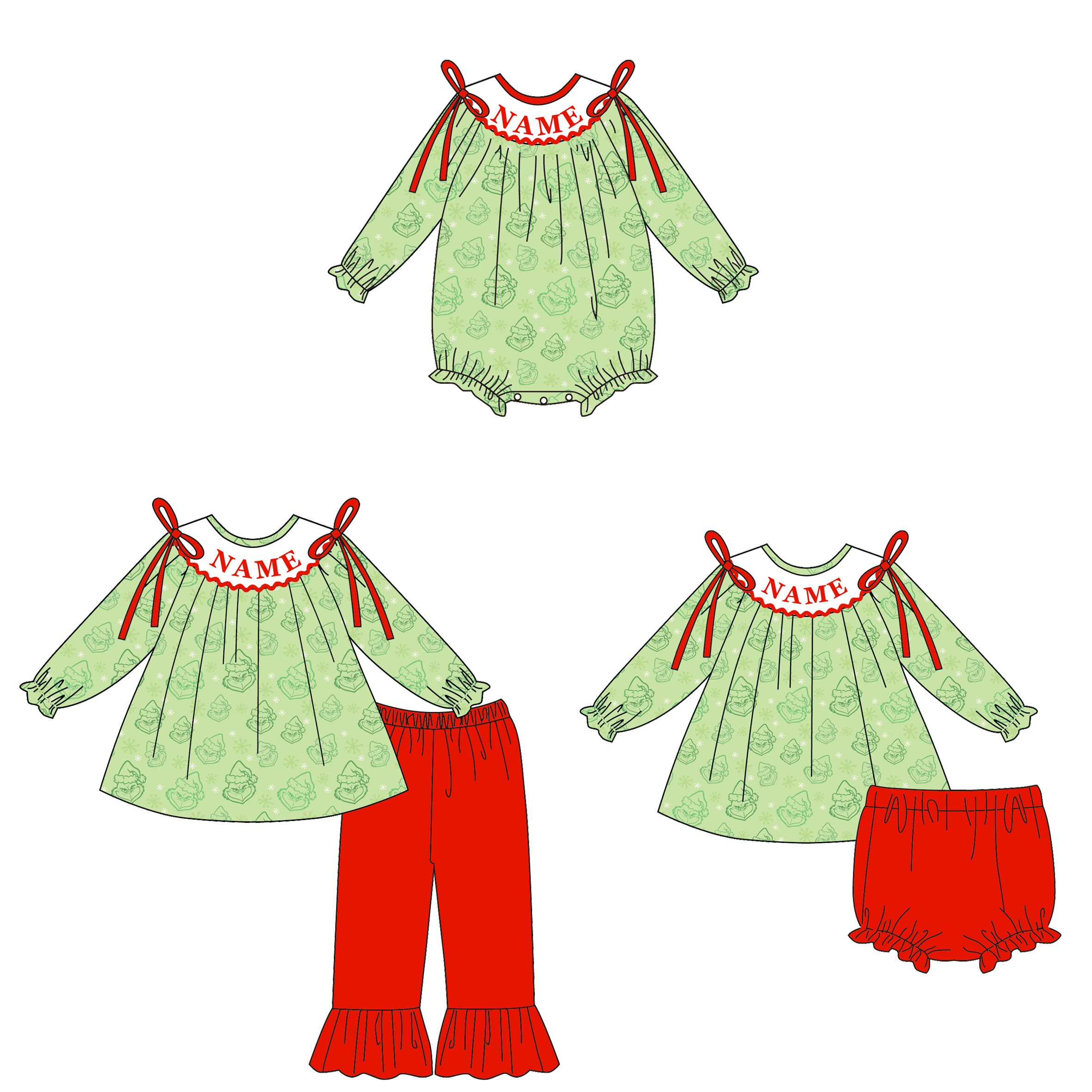 （Pre Order）Family Christmas Cartoon Embroidery Smocked Set&Romper
