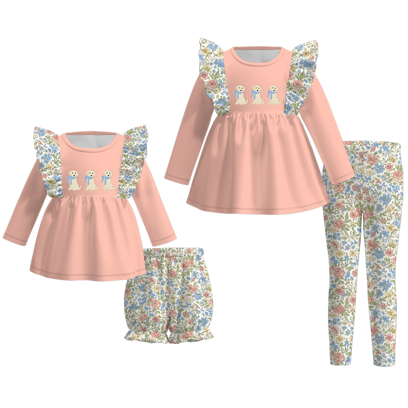 （Pre Order）Sisters Spring&Summer Puppy Embroidery Set&Romper