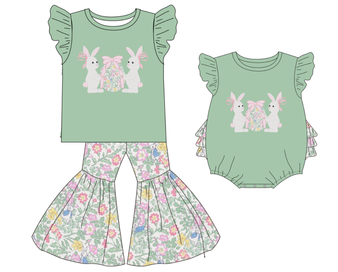 （Pre Order）Sisters Easter Bunny Applique Outfit Set&Romper