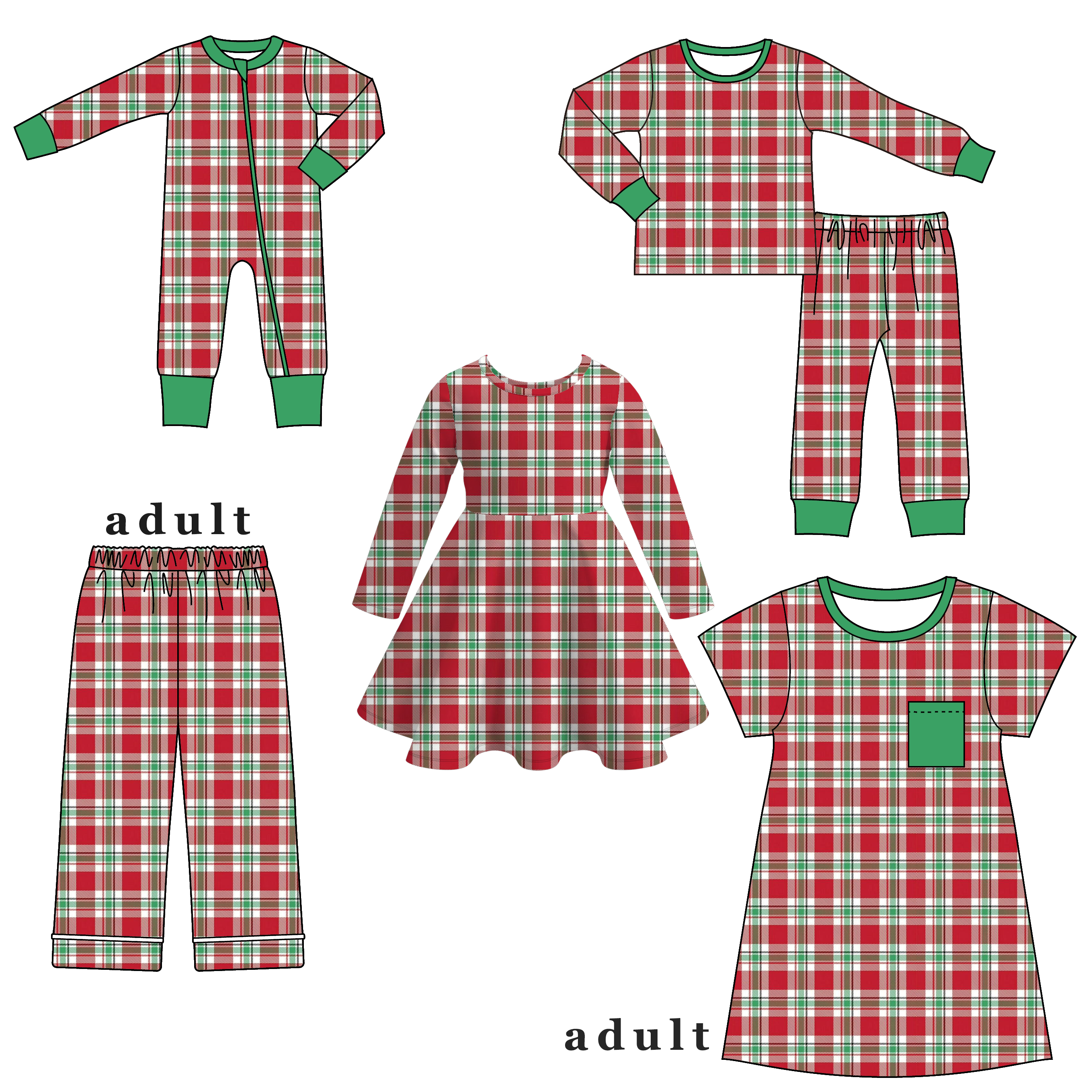 （Pre Order）Family Christmas Plaid Dress,Set,Pants＆Romper