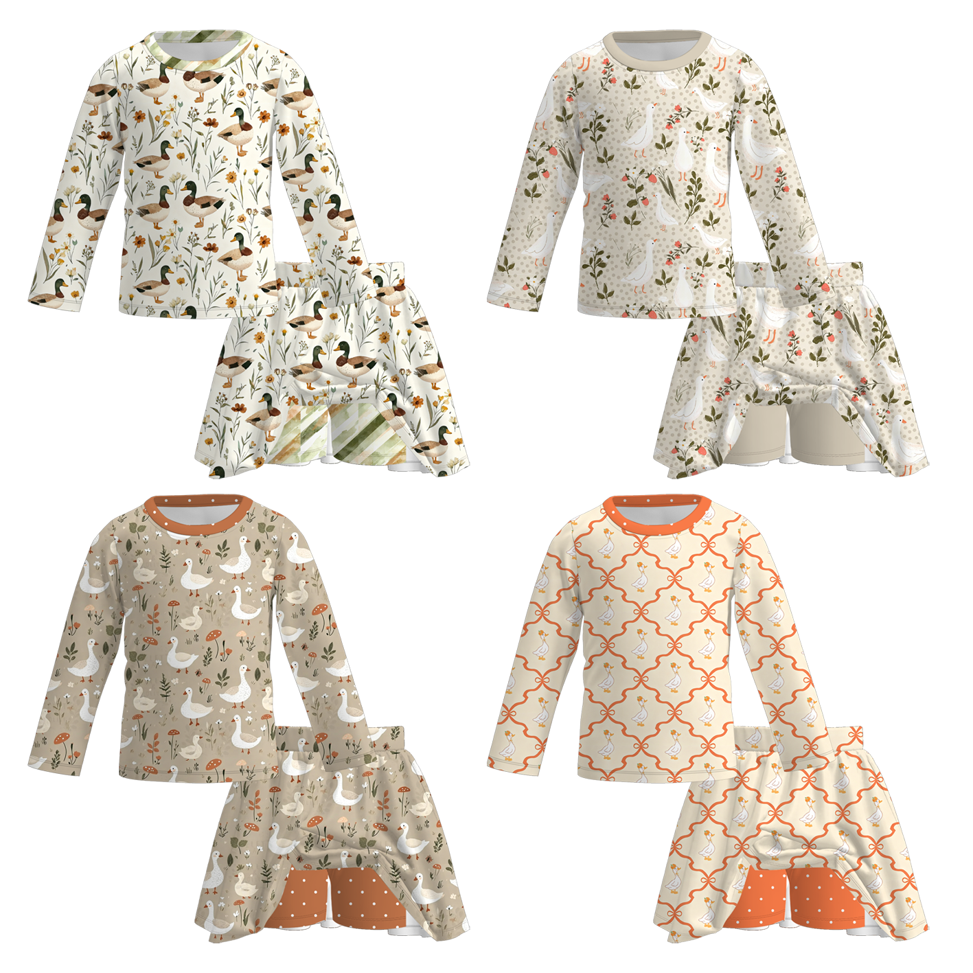 （Pre Order+Prepack Zone）Girls Fall Goose Print Skort Set