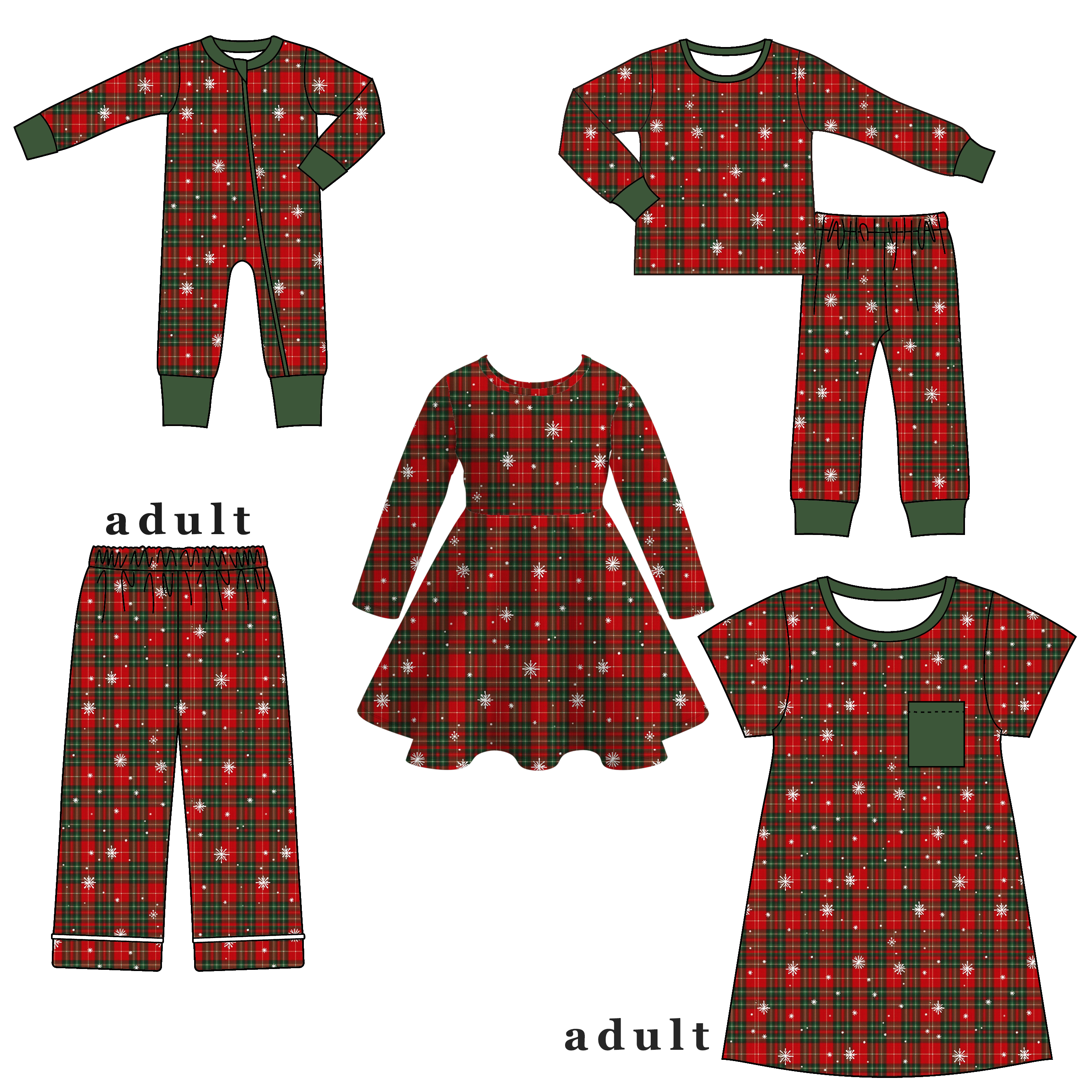 （Pre Order）Family Christmas Plaid Dress,Set,Pants＆Romper
