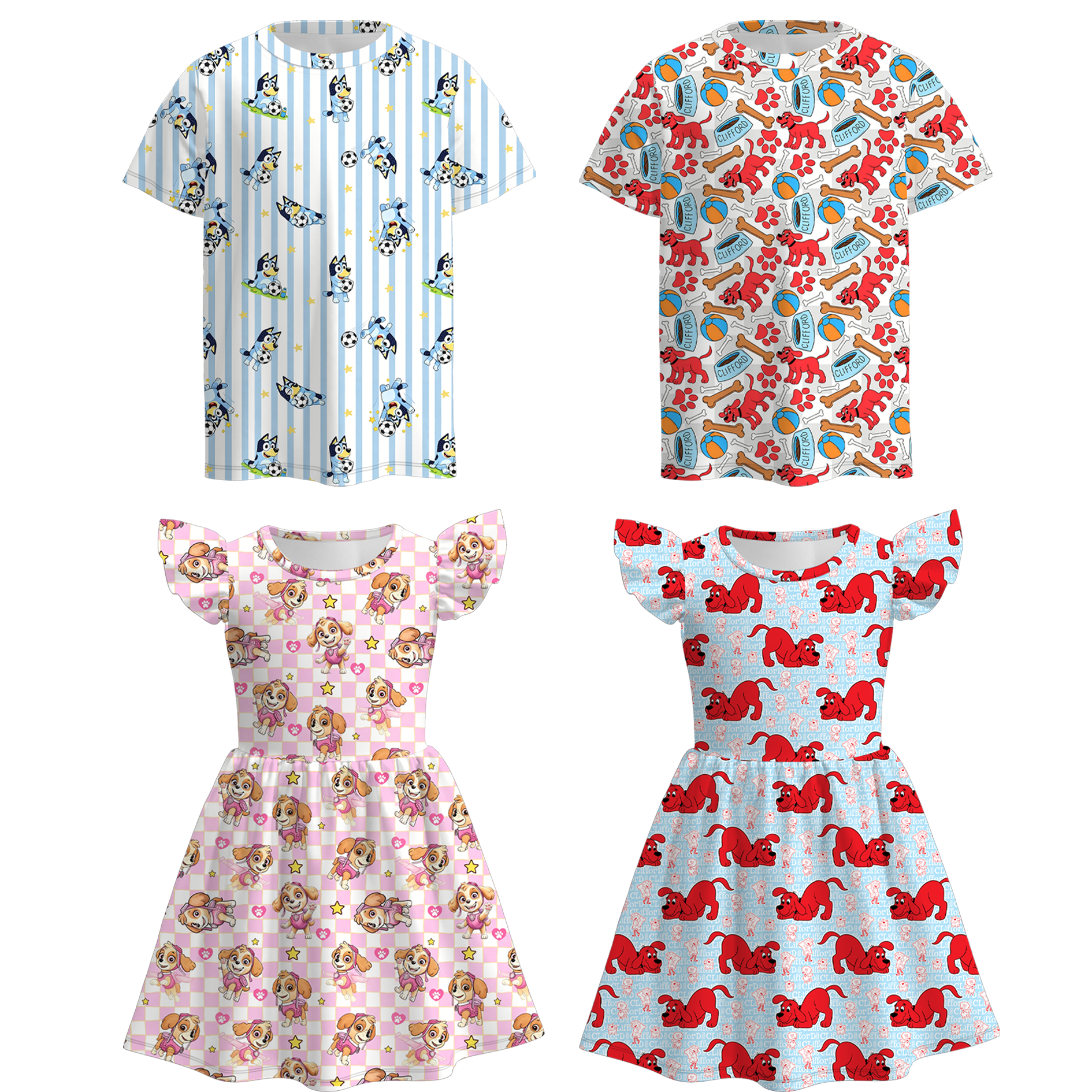 （Pre Order+Prepack Zone）Siblings Summer Cartoon Puppy Print Dress&Top