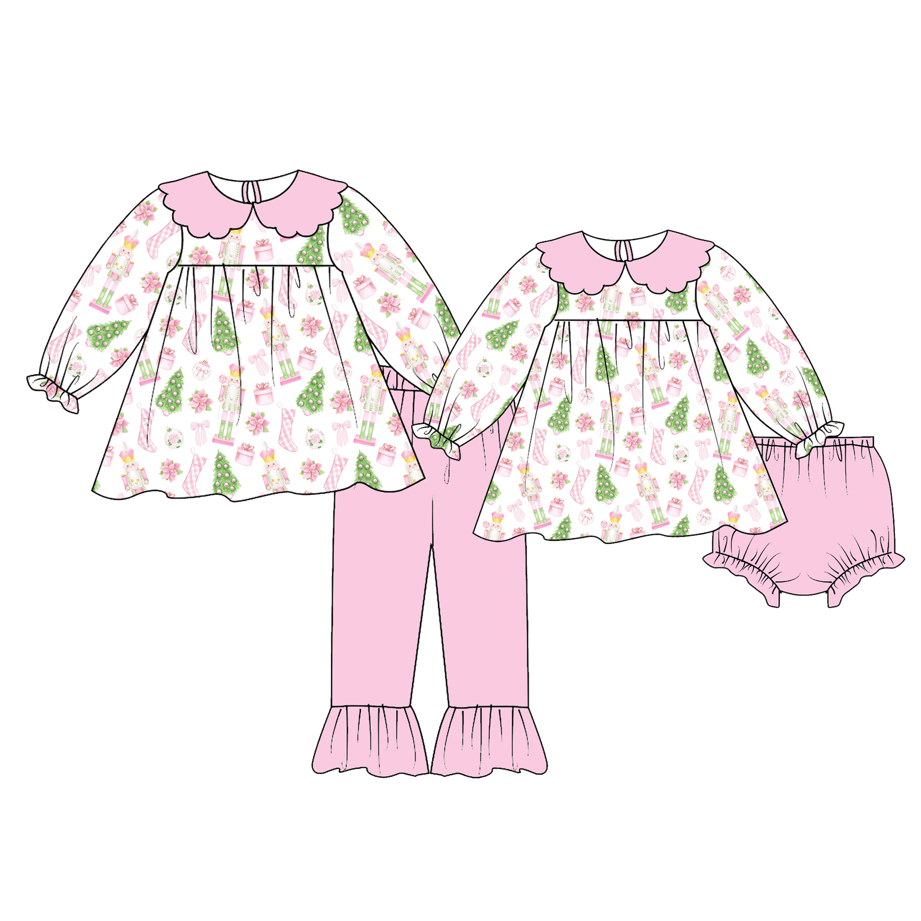 （Pre Order）Sisters Christmas Print Outfit Set&Bloomer Set