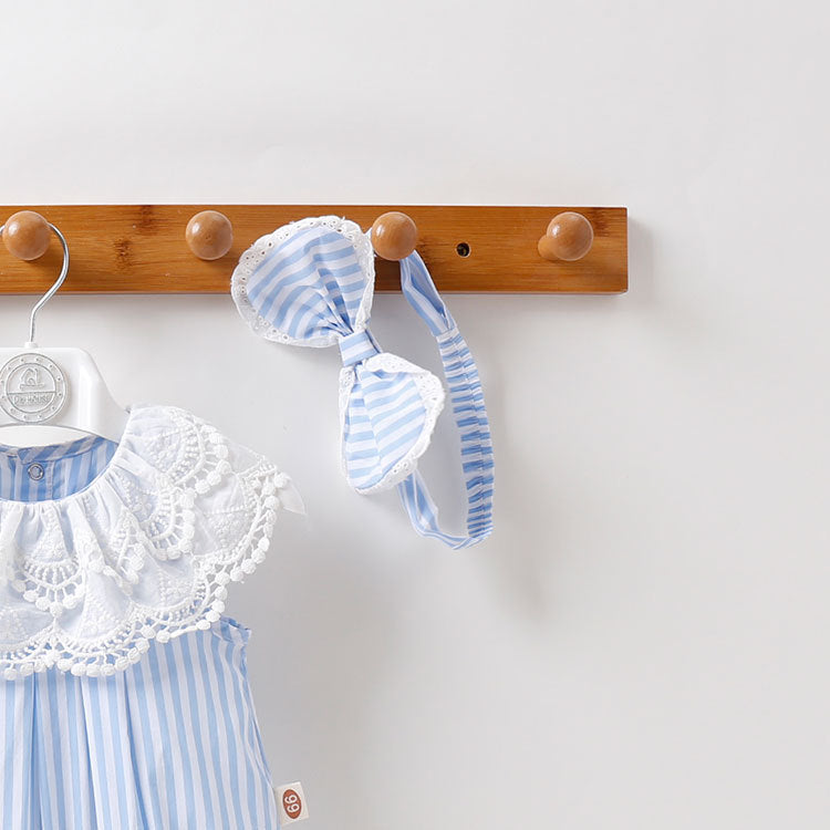 （In Production）Toddler Girls Spring&Summer Lace Stripe Romper