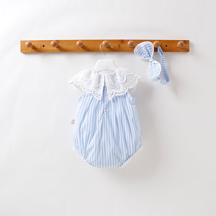 （In Production）Toddler Girls Spring&Summer Lace Stripe Romper