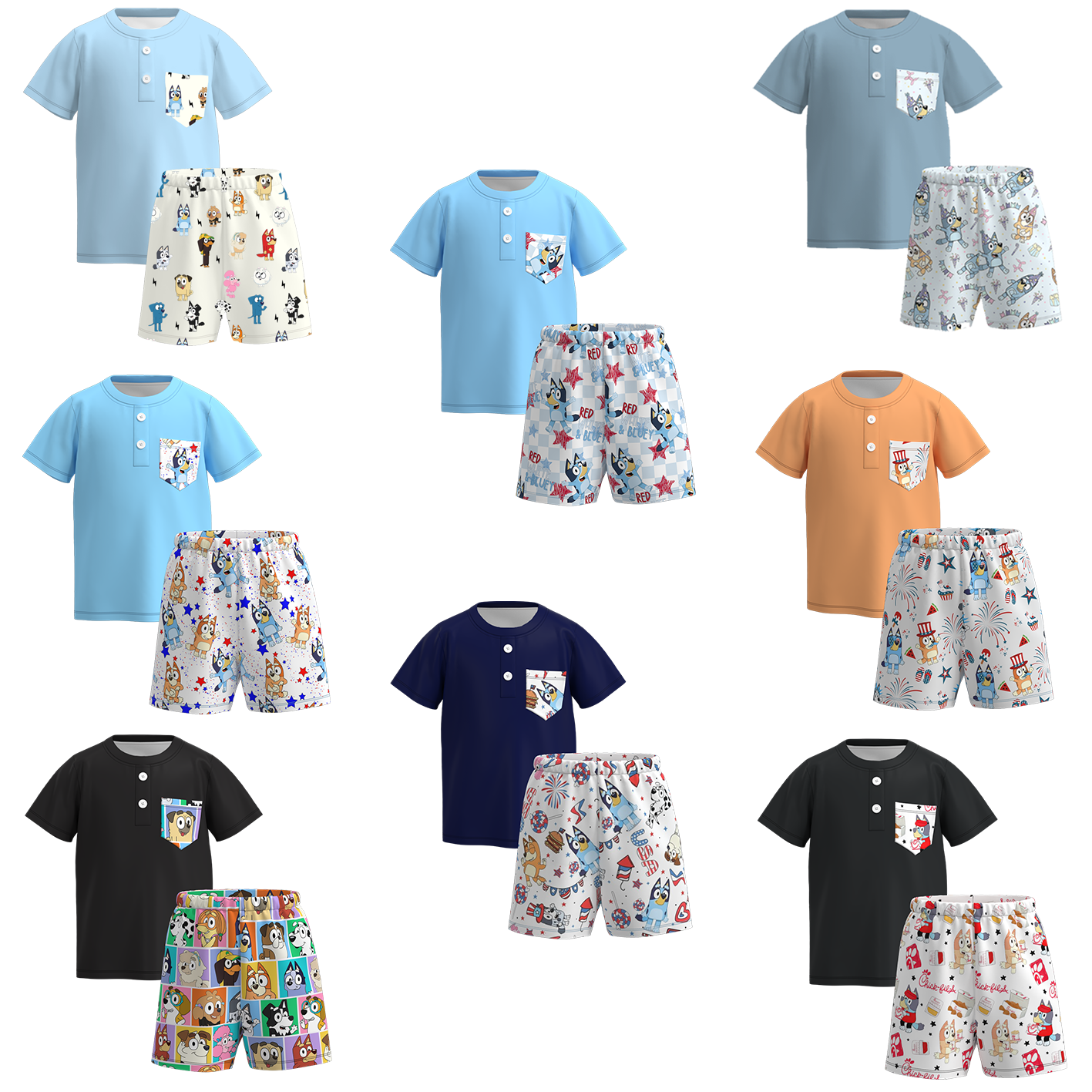 （Pre Order）Boys Summer Buley Print Pocket Short Set