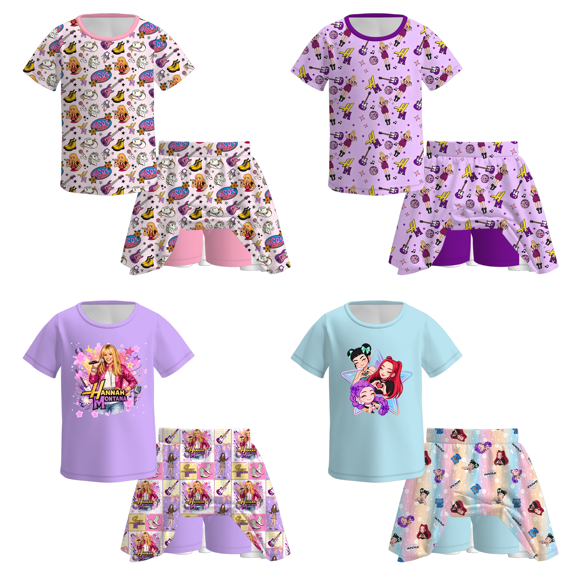 （Pre Order+Prepack Zone）Girls Spring&Summer Movie Character Print Skort Set