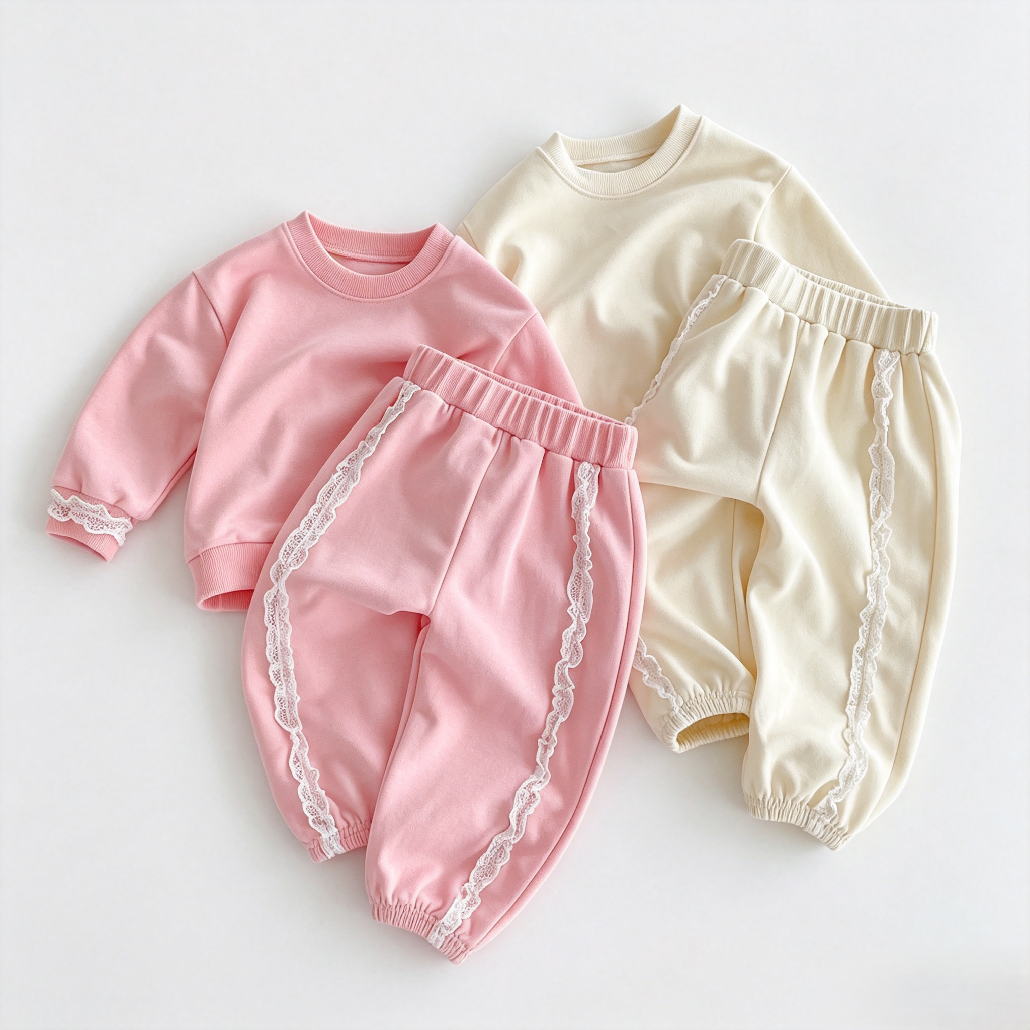 （Pre Order 2 Weeks）Girls Solid-color Lace Pullover Set