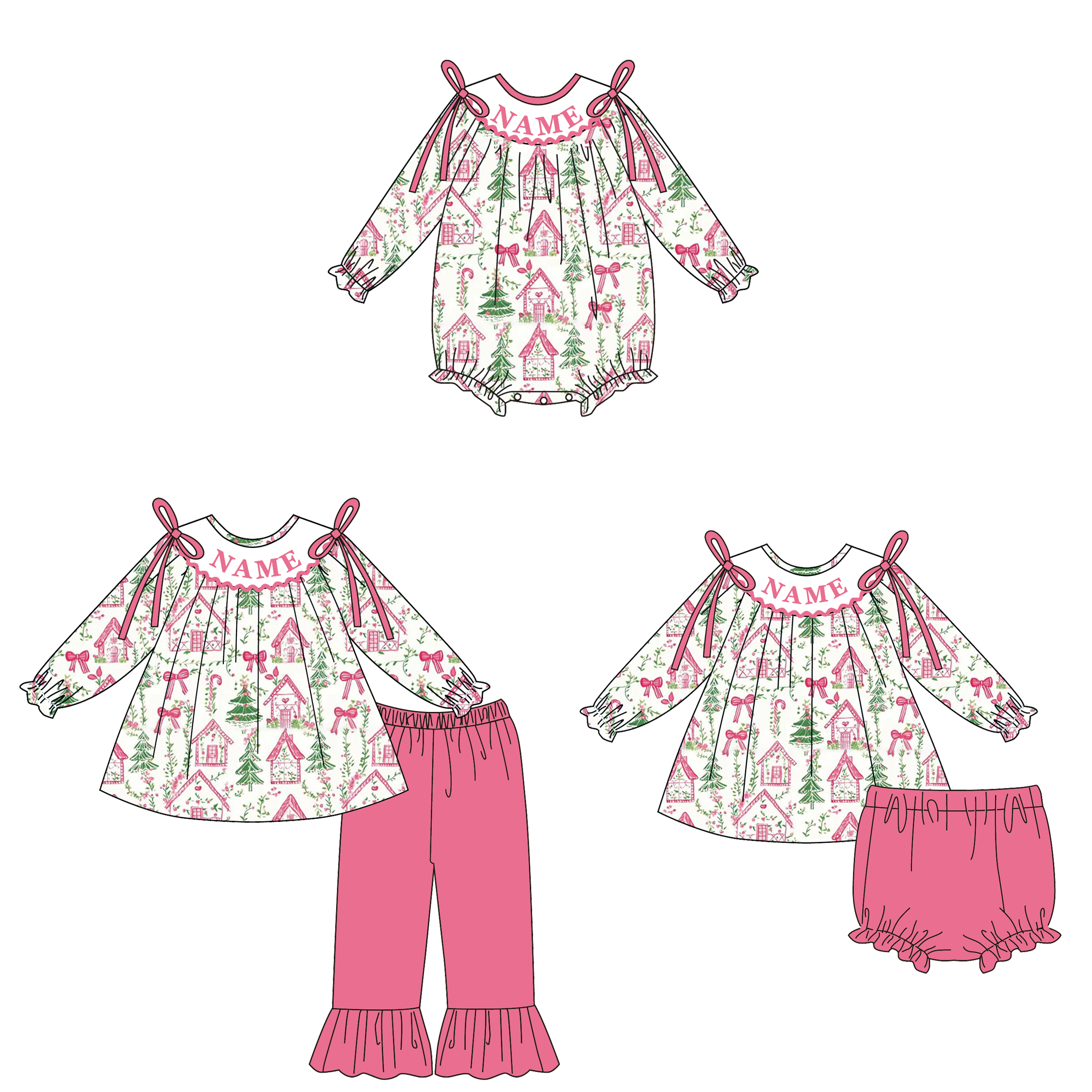 （Pre Order）Family Christmas Embroidery Smocked Set&Romper