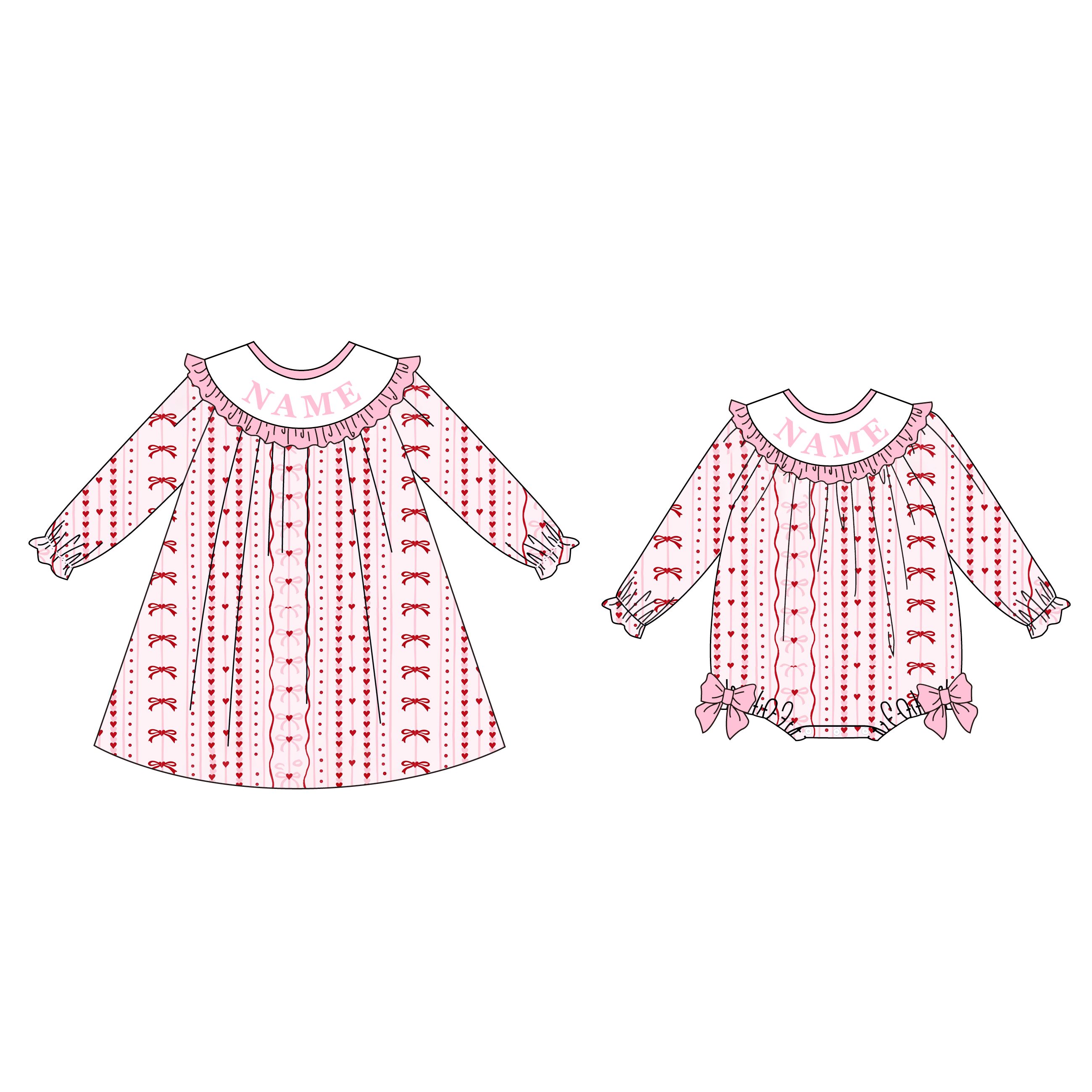 （Pre Order）Sisters Valentine's Day Embroidery Smocked Dress&Romper