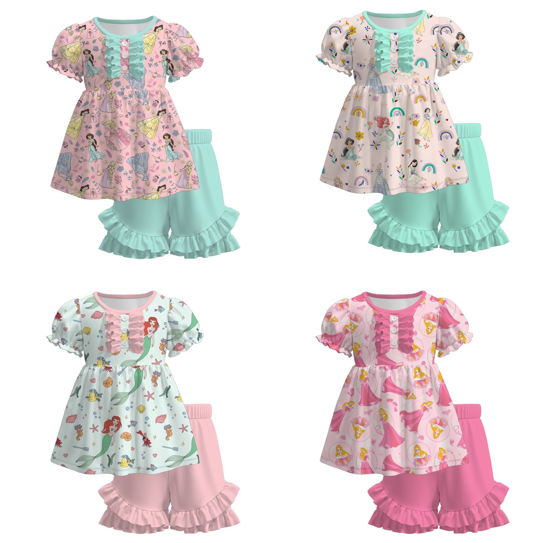 （Pre Order）Girls Spring and Summer Princess Print Shorts Set