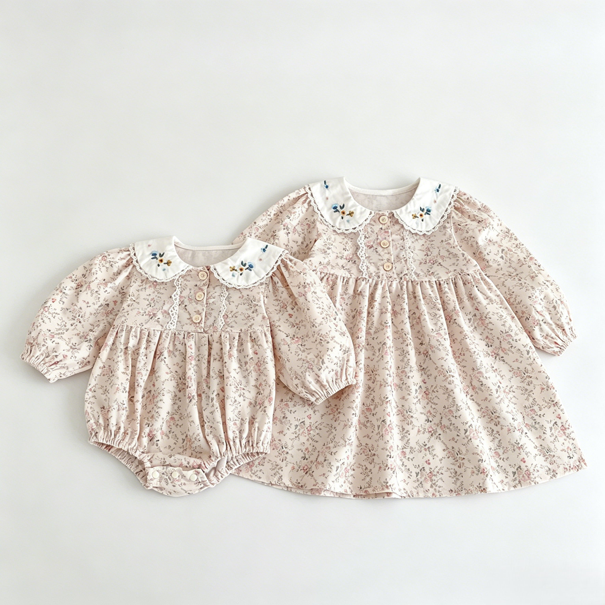 （Pre Order 2 Weeks）Sisters Fall Floral Embroidery Lace Dress&Romper