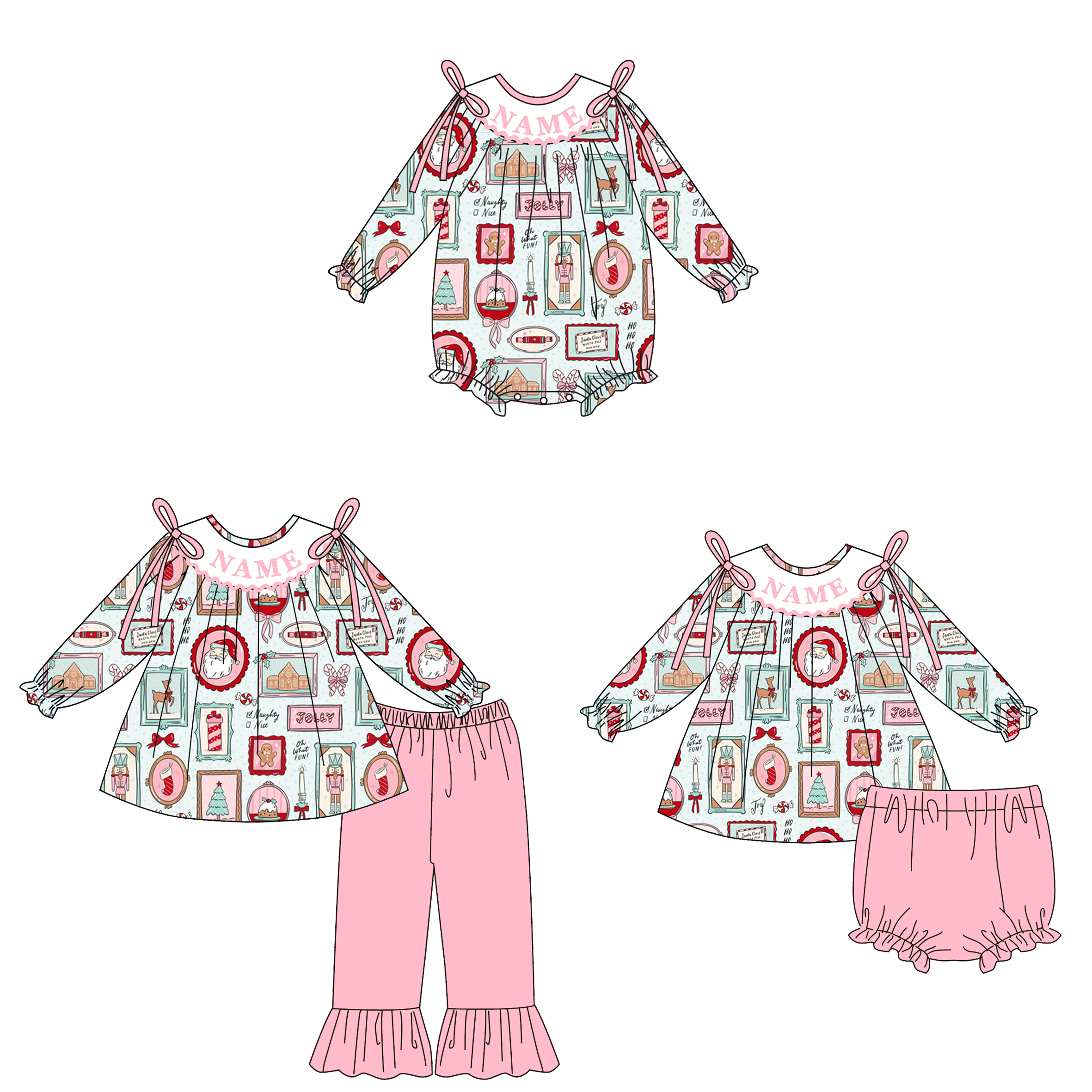 （Pre Order）Family Christmas Embroidery Smocked Set&Romper